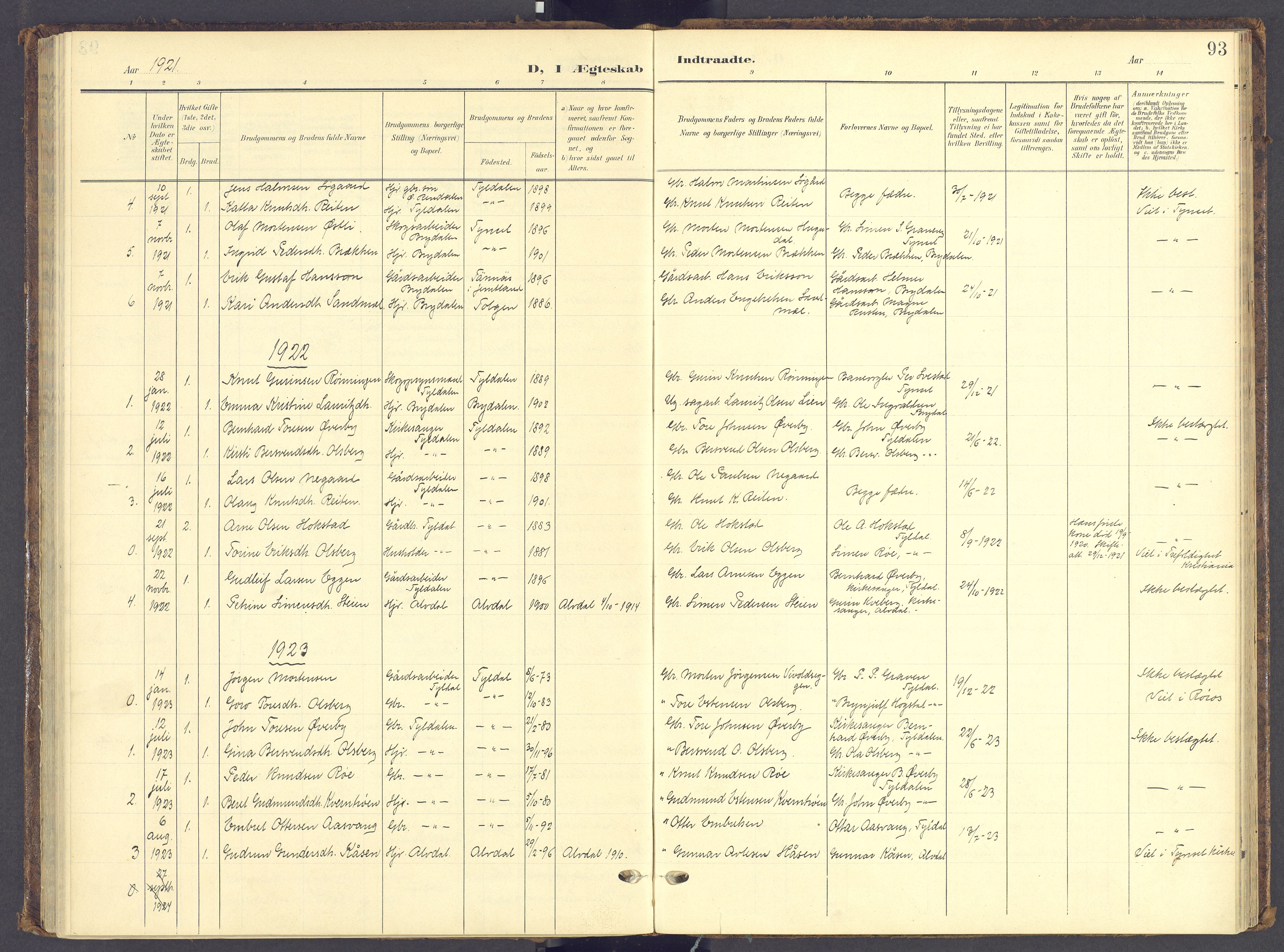 Tynset prestekontor, SAH/PREST-058/H/Ha/Haa/L0028: Parish register (official) no. 28, 1902-1929, p. 93