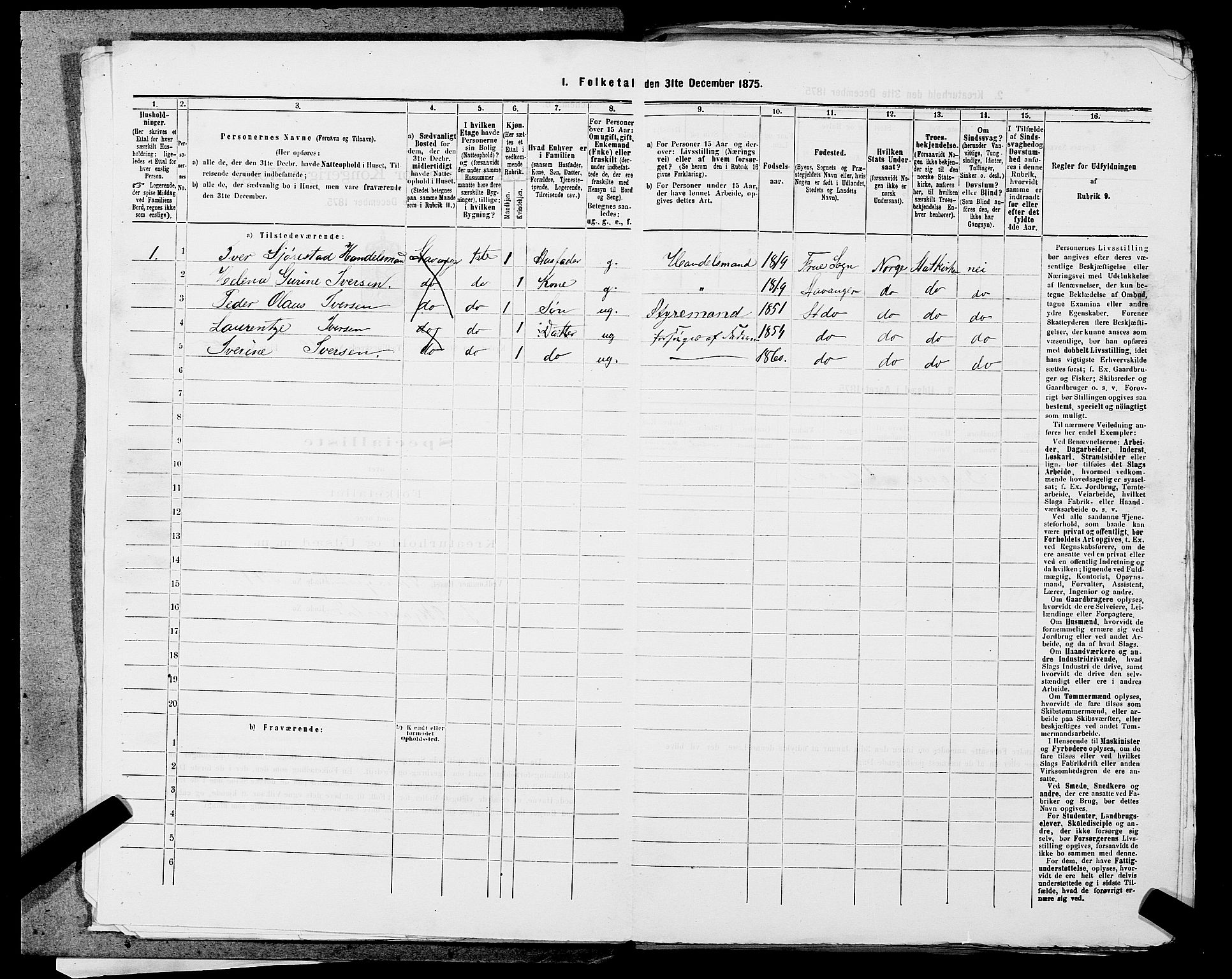 SAST, 1875 census for 1103 Stavanger, 1875, p. 1827