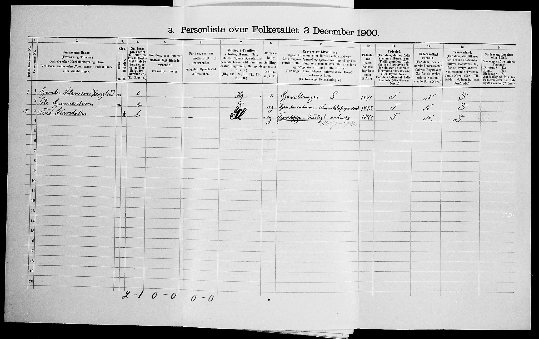 SAK, 1900 census for Valle, 1900, p. 619