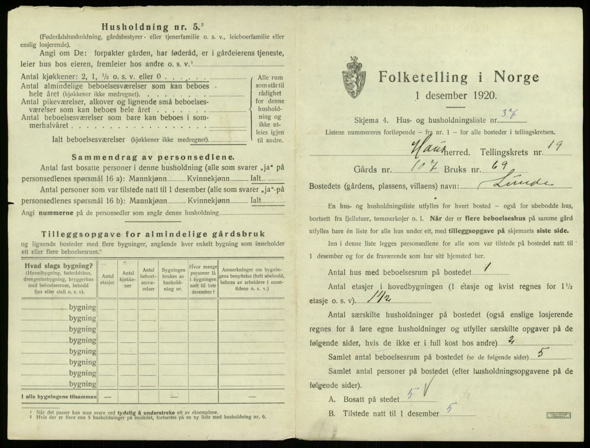 SAB, 1920 census for Haus, 1920, p. 1689