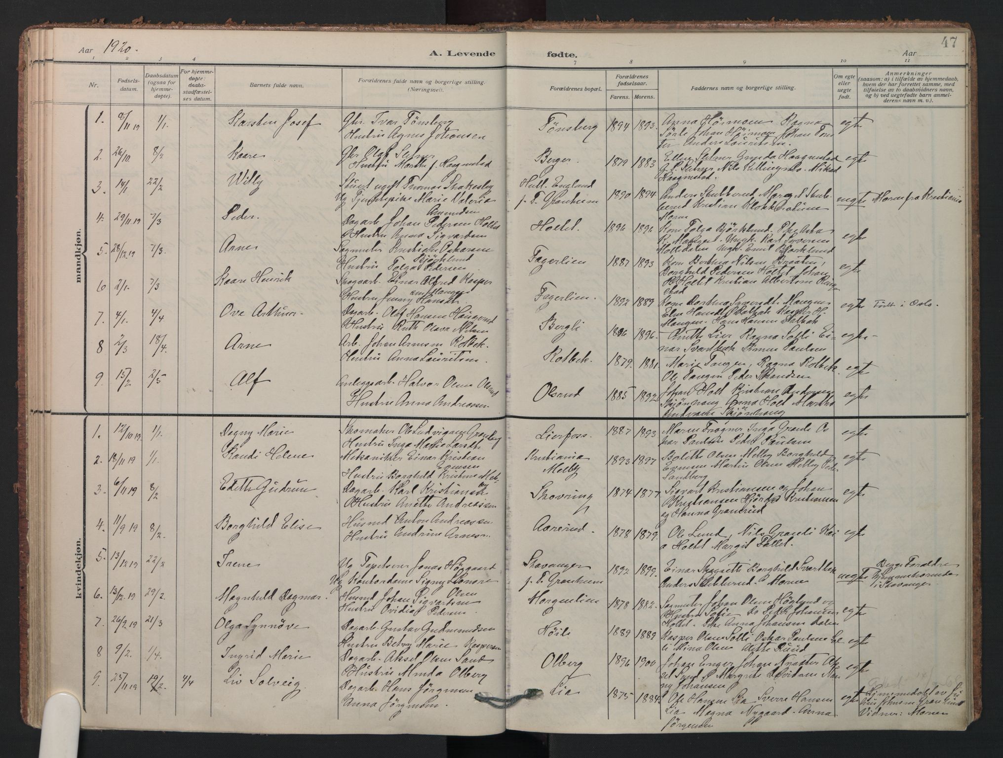 Aurskog prestekontor Kirkebøker, SAO/A-10304a/F/Fa/L0014: Parish register (official) no. I 14, 1911-1926, p. 47