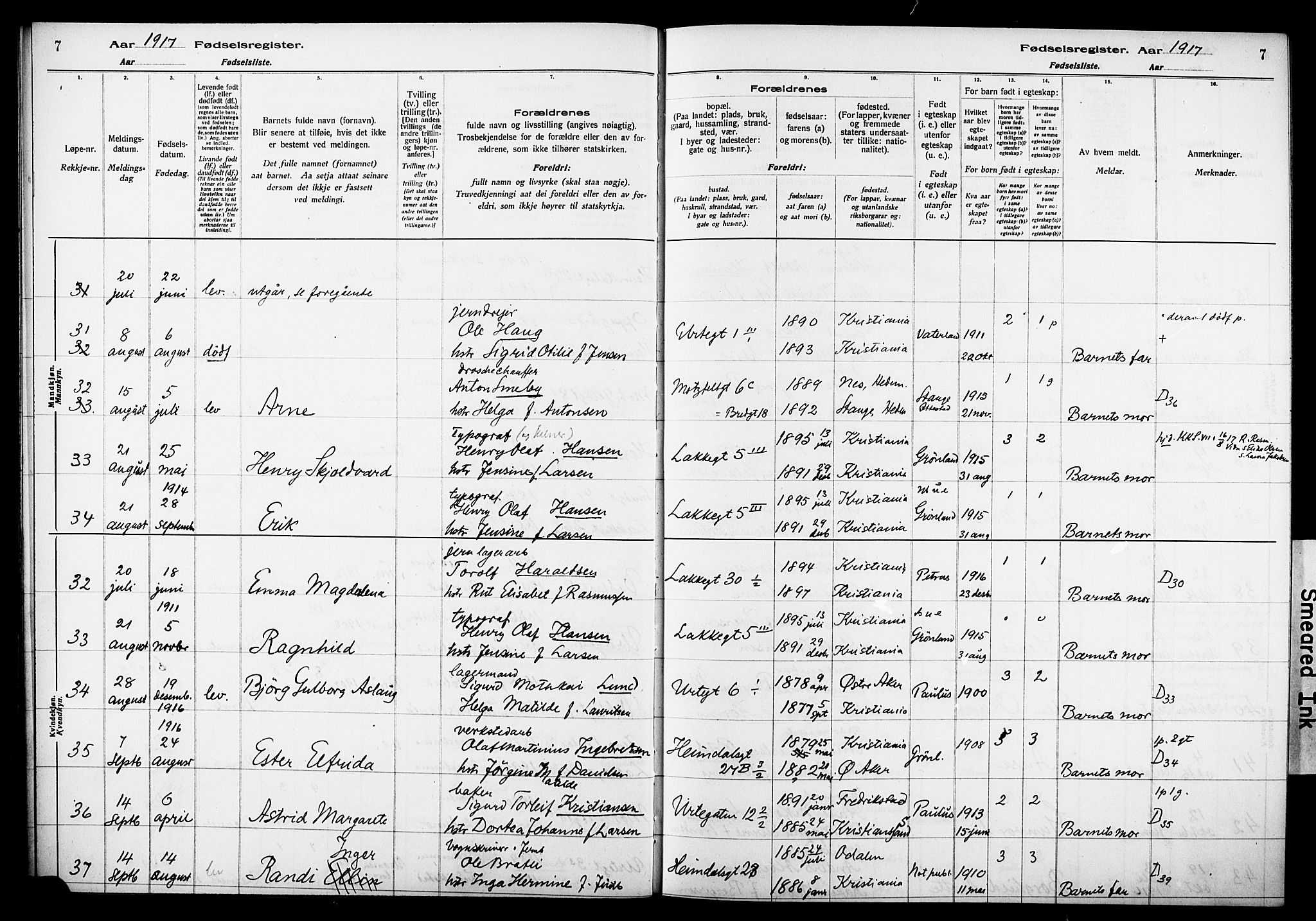 Wexel prestekontor Kirkebøker, AV/SAO-A-10879/J/L0001: Birth register no. 1, 1916-1930, p. 7