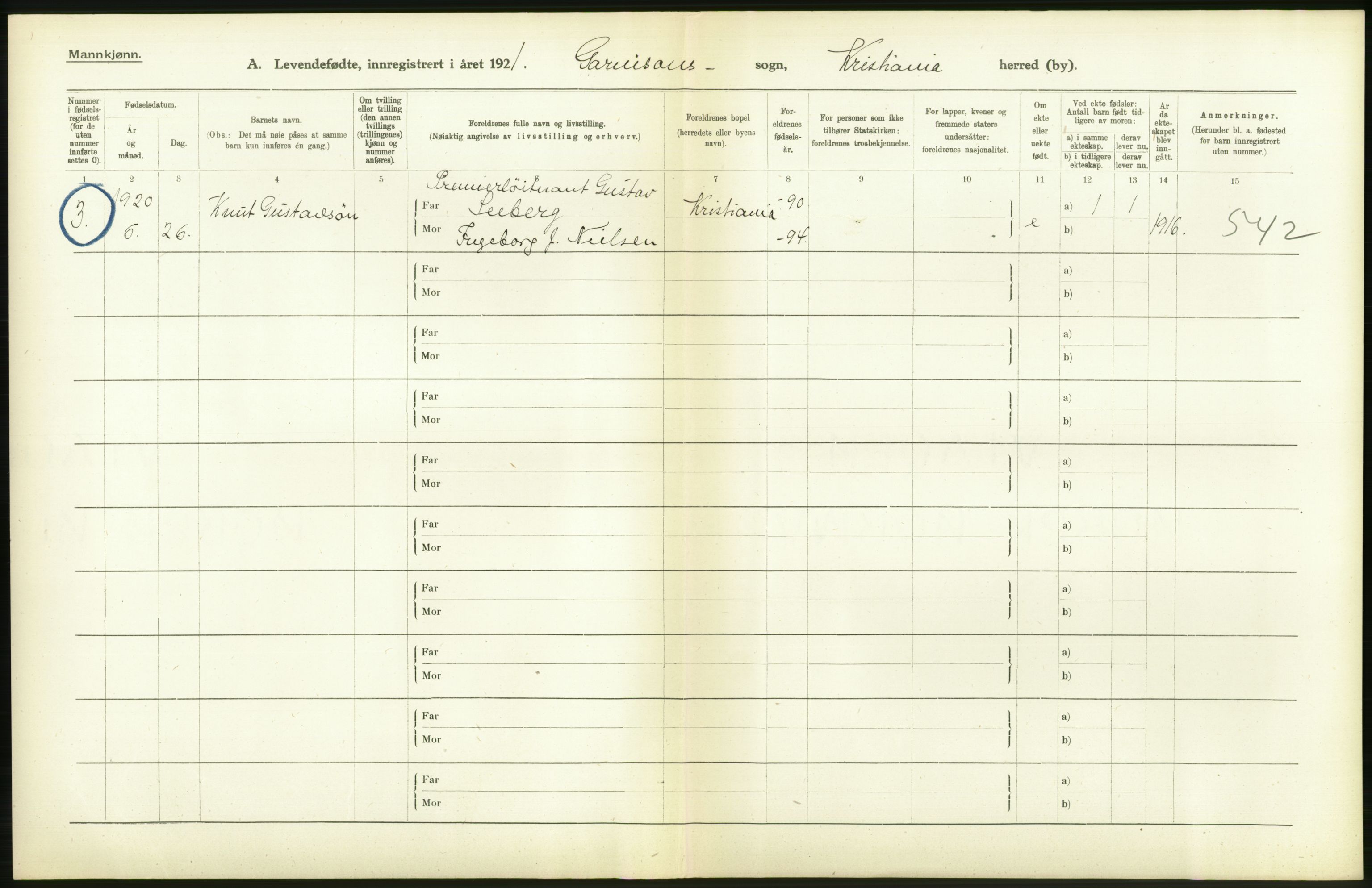 Statistisk sentralbyrå, Sosiodemografiske emner, Befolkning, AV/RA-S-2228/D/Df/Dfc/Dfca/L0009: Kristiania: Levendefødte menn og kvinner., 1921, p. 342