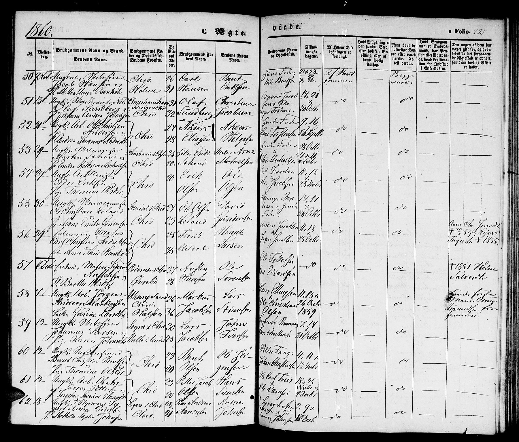 Kristiansand domprosti, SAK/1112-0006/F/Fb/L0011: Parish register (copy) no. B 11, 1851-1861, p. 221