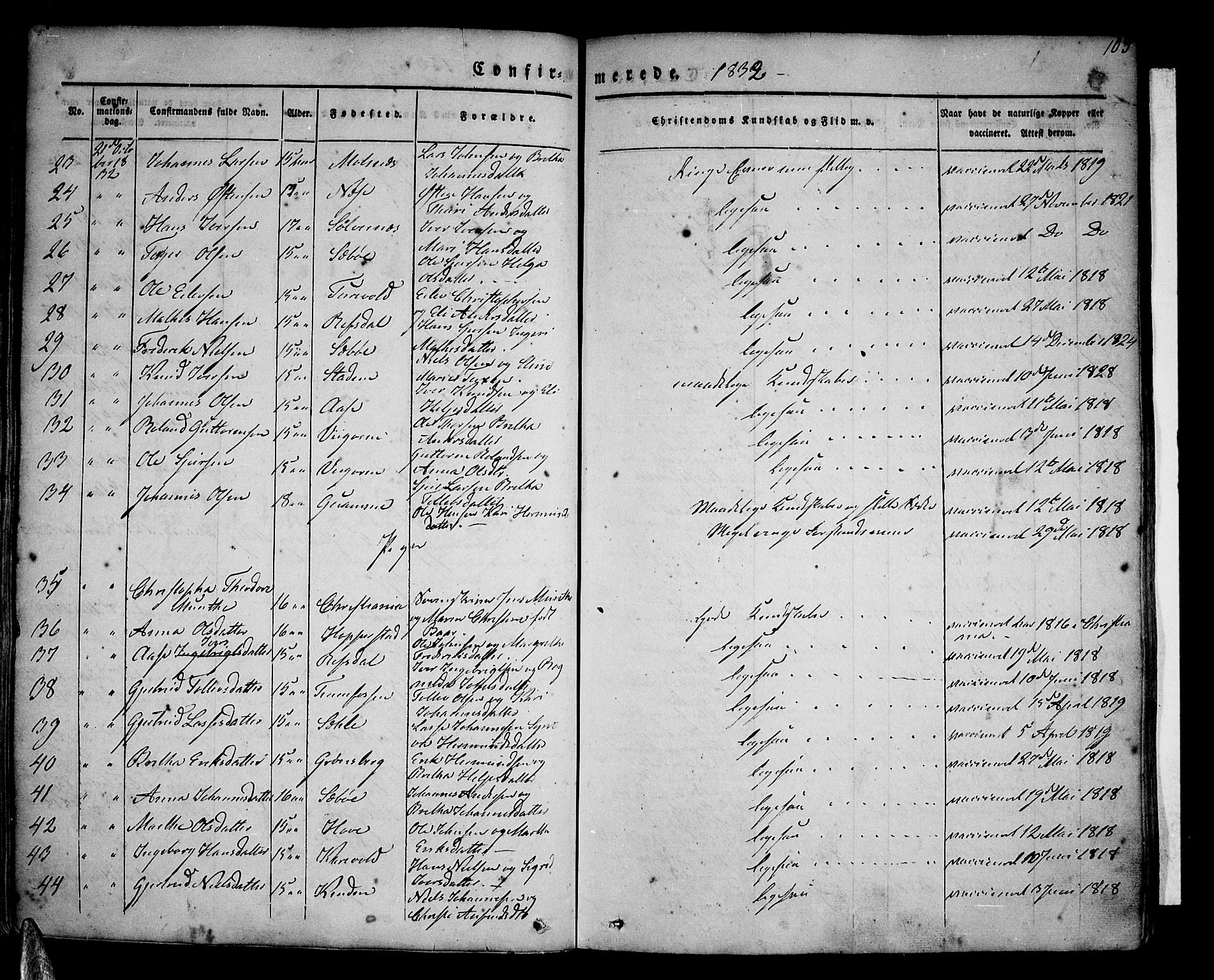 Vik sokneprestembete, SAB/A-81501: Parish register (official) no. A 7, 1831-1845, p. 103
