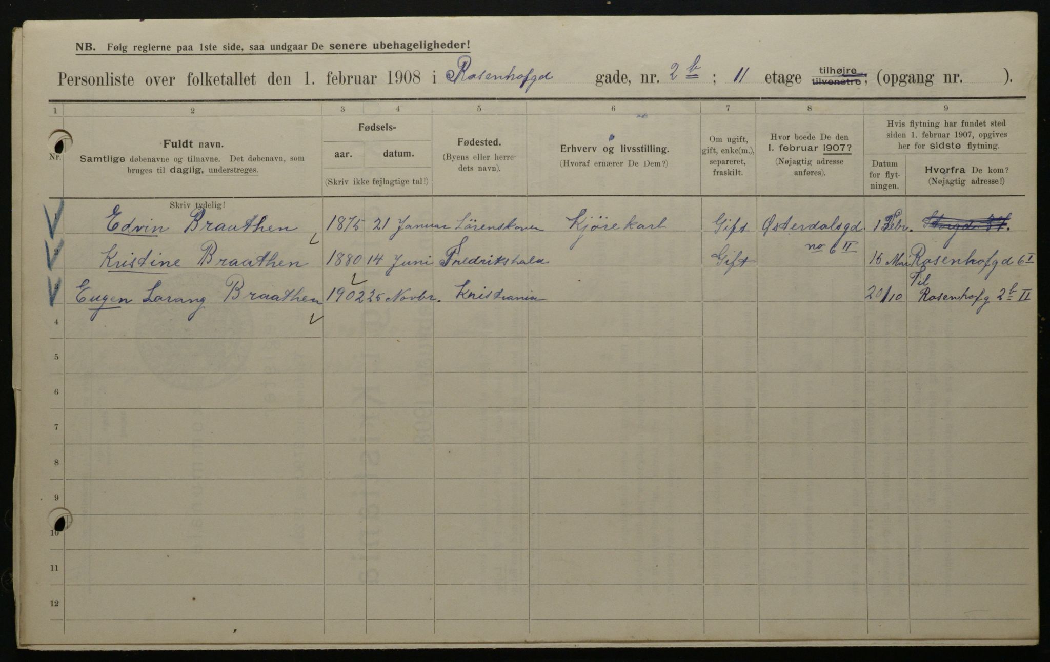 OBA, Municipal Census 1908 for Kristiania, 1908, p. 75198