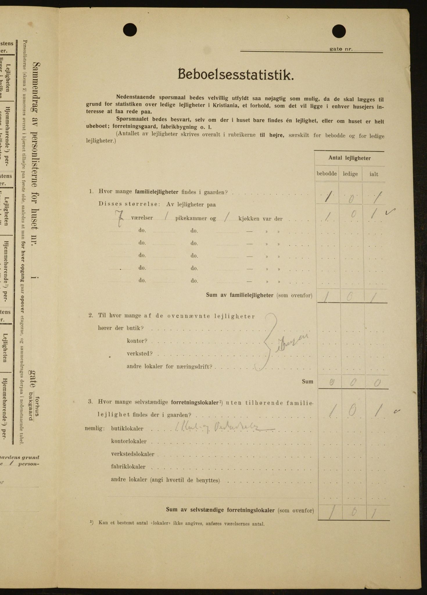 OBA, Municipal Census 1909 for Kristiania, 1909, p. 101084