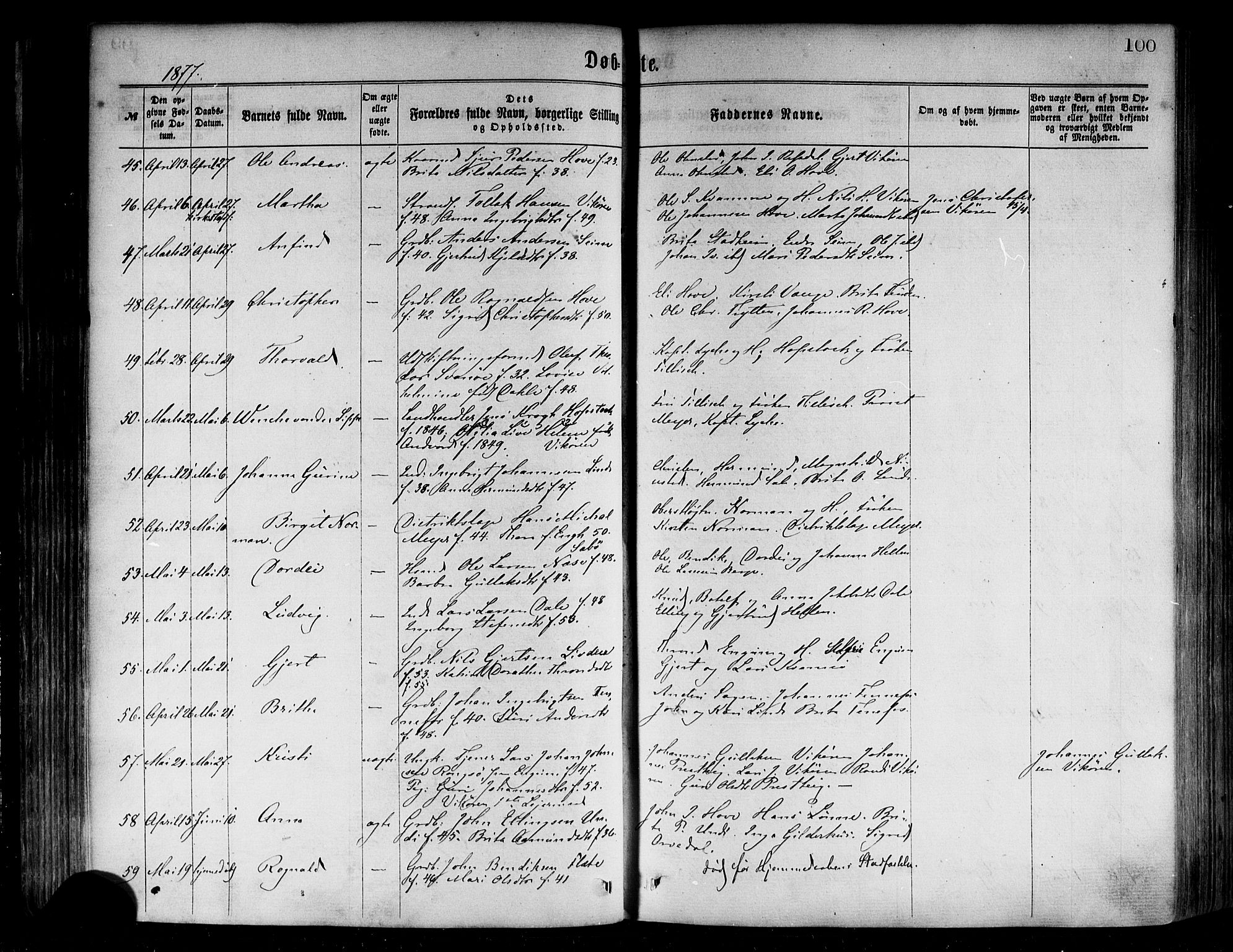 Vik sokneprestembete, AV/SAB-A-81501/H/Haa/Haaa/L0009: Parish register (official) no. A 9, 1866-1877, p. 100