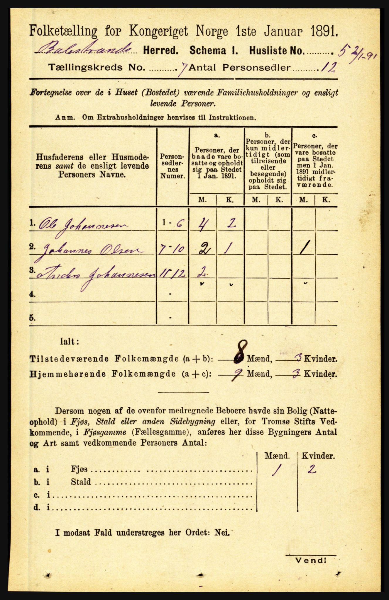 RA, 1891 census for 1418 Balestrand, 1891, p. 1484