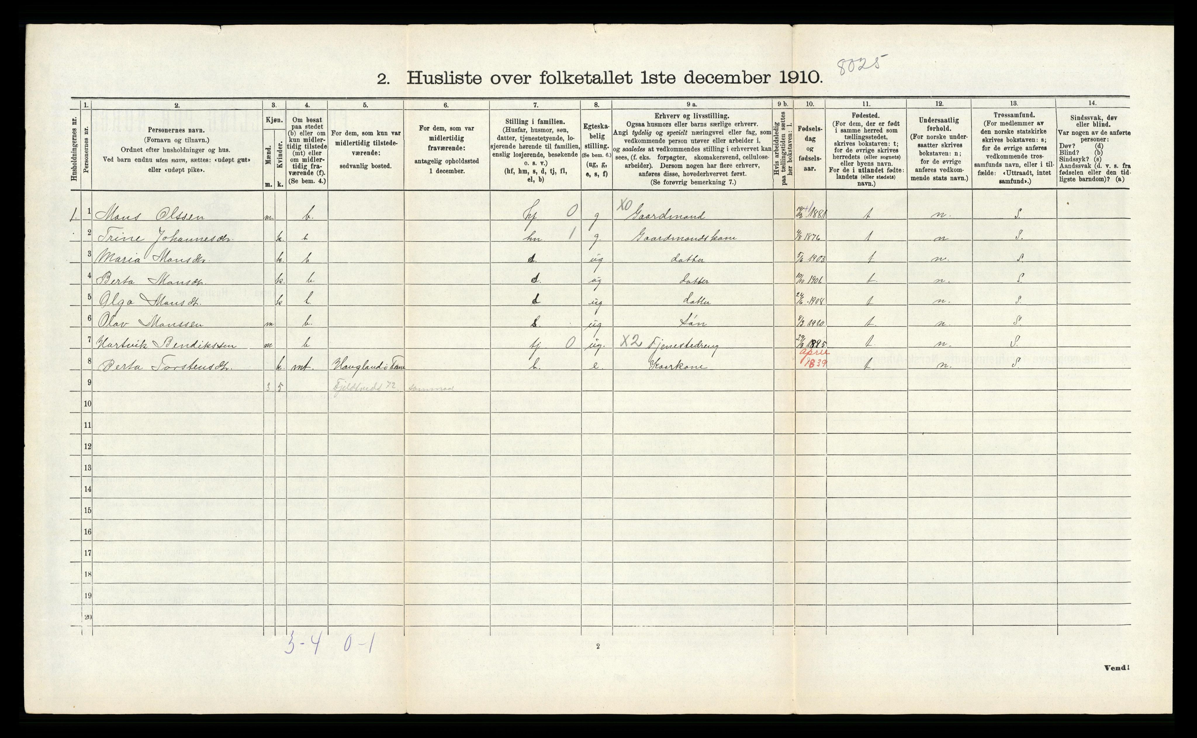 RA, 1910 census for Fana, 1910, p. 750
