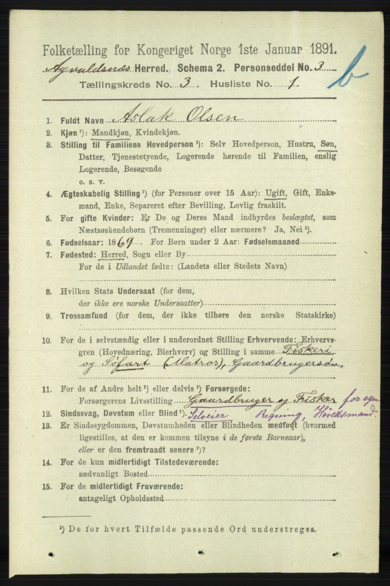 RA, 1891 census for 1147 Avaldsnes, 1891, p. 2547