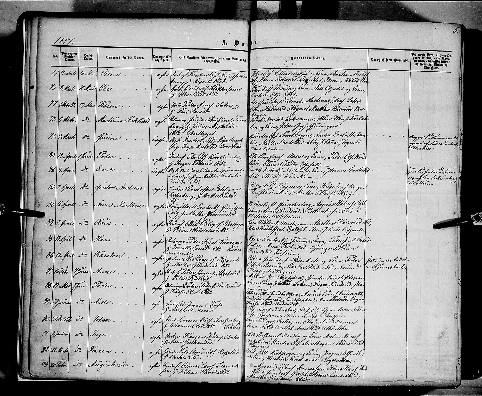 Elverum prestekontor, SAH/PREST-044/H/Ha/Haa/L0010: Parish register (official) no. 10, 1857-1868, p. 5