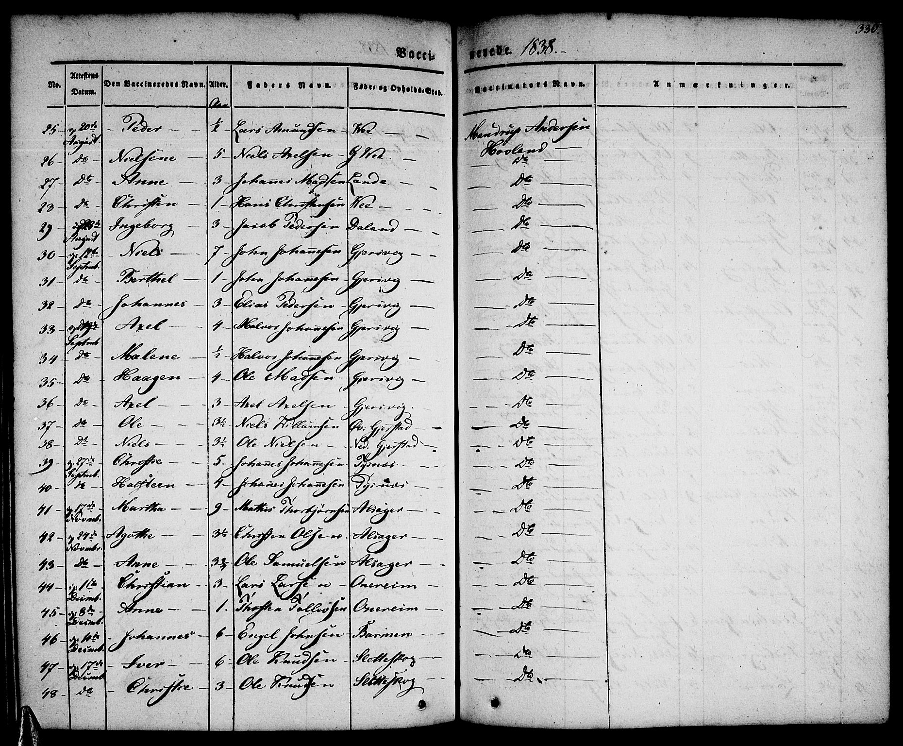 Tysnes sokneprestembete, AV/SAB-A-78601/H/Haa: Parish register (official) no. A 9, 1837-1848, p. 330