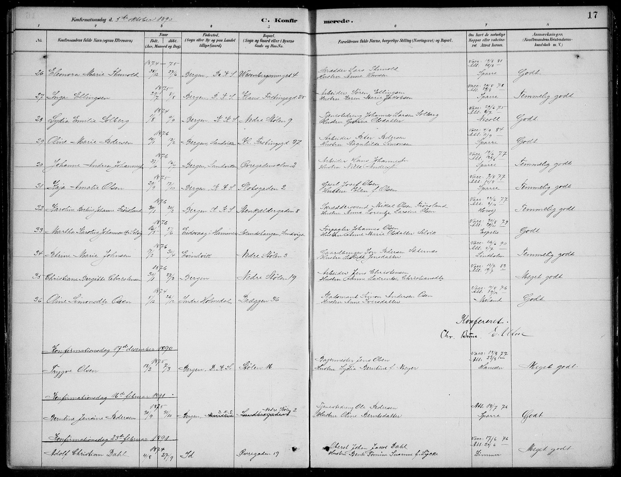 Mariakirken Sokneprestembete, AV/SAB-A-76901/H/Hab/L0008: Parish register (copy) no. A 8, 1889-1908, p. 17