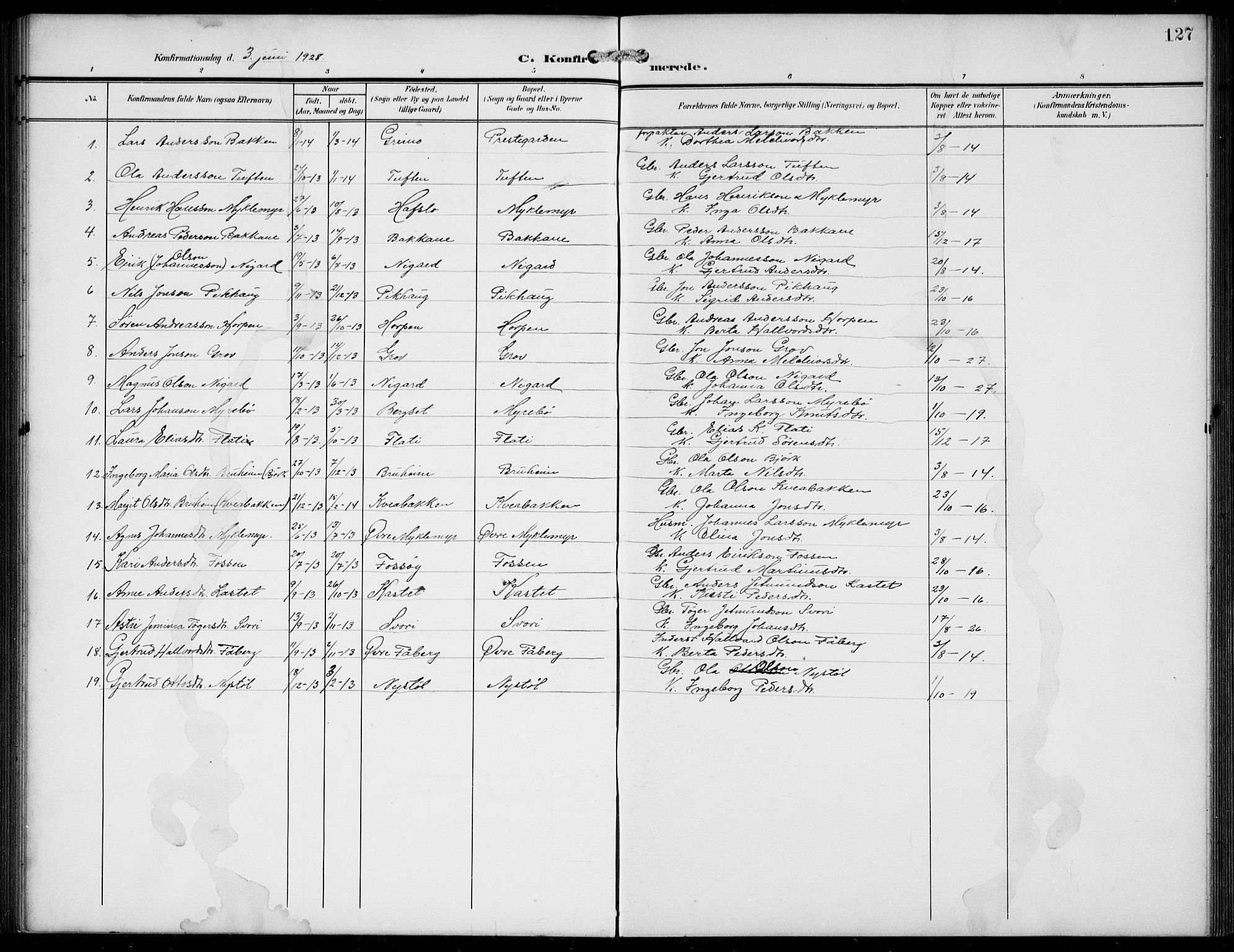 Jostedal sokneprestembete, AV/SAB-A-80601/H/Hab/Haba/L0002: Parish register (copy) no. A 2, 1907-1931, p. 127