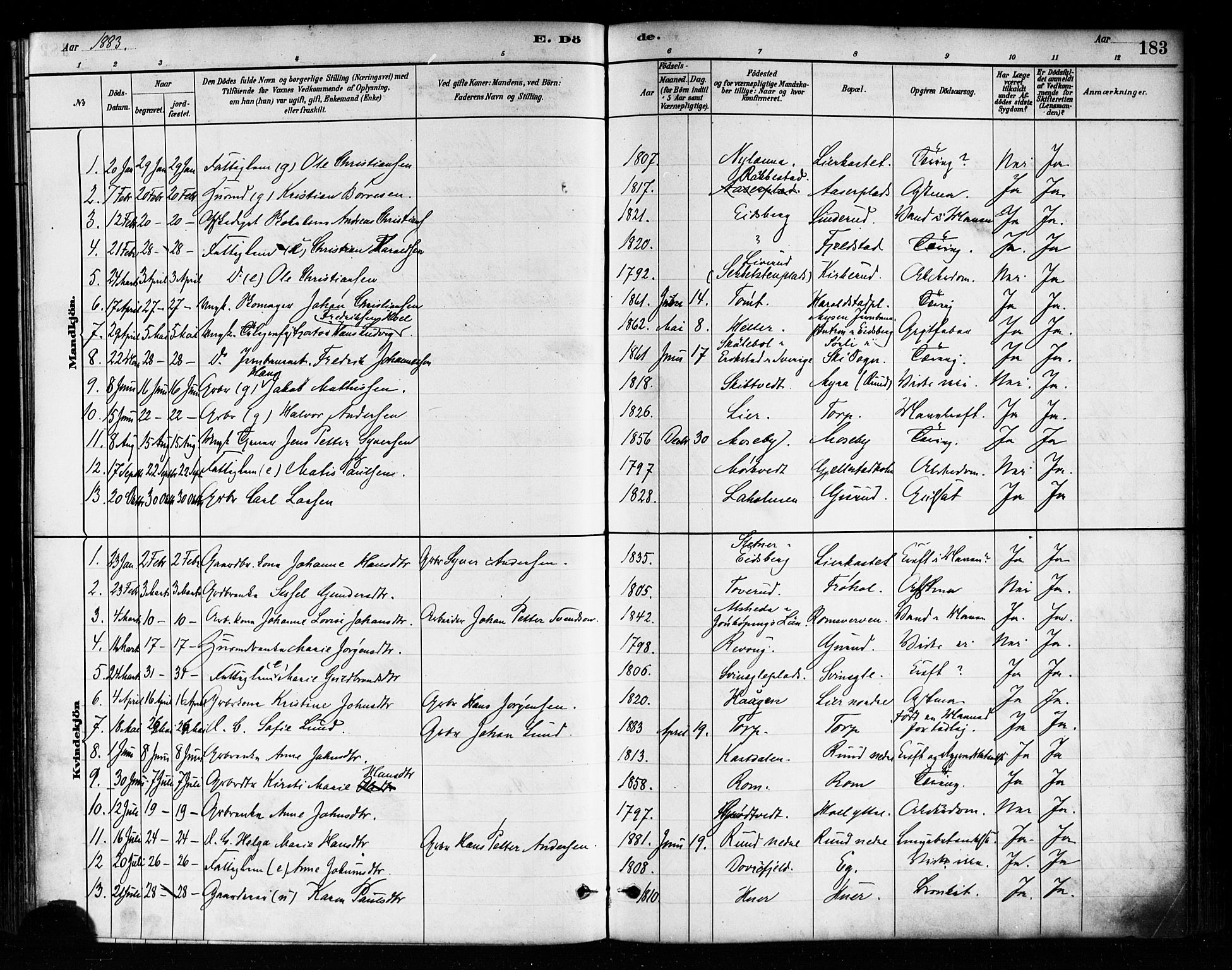 Askim prestekontor Kirkebøker, SAO/A-10900/F/Fa/L0007: Parish register (official) no. 7, 1882-1897, p. 183