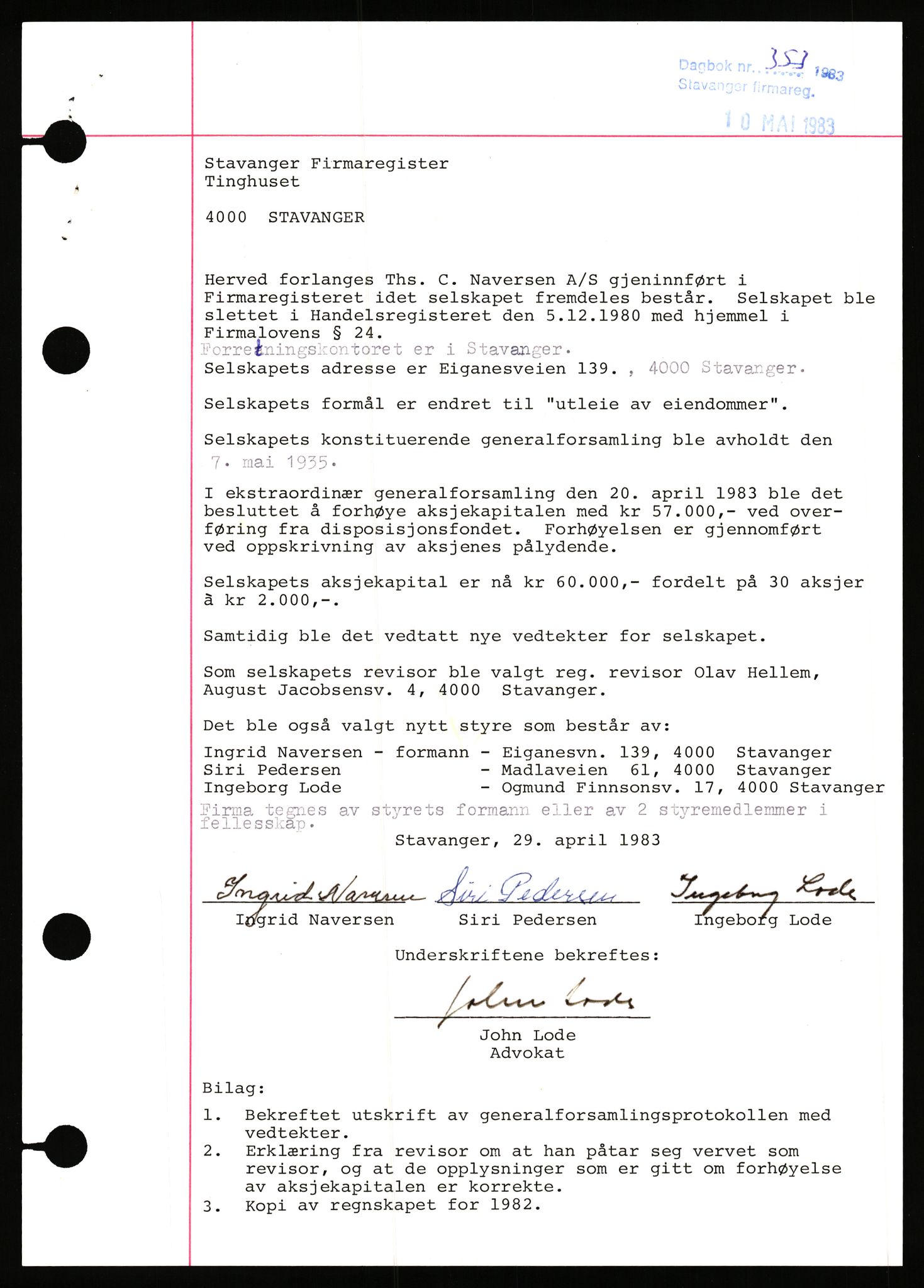 Stavanger byfogd, AV/SAST-A-101408/002/J/Jd/Jde/L0039: Registreringsmeldinger og bilag. Aksjeselskap, 322-357, 1912-1958, p. 2