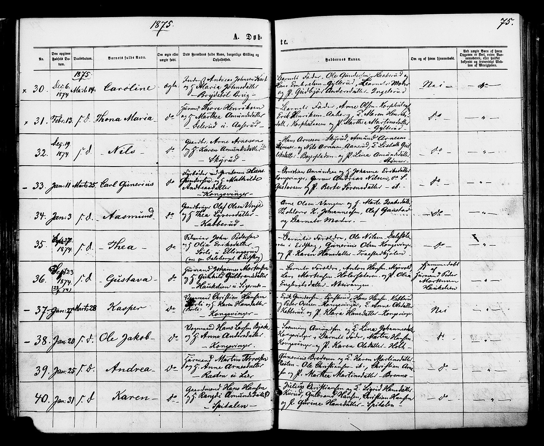 Vinger prestekontor, AV/SAH-PREST-024/H/Ha/Haa/L0012: Parish register (official) no. 12, 1871-1880, p. 75
