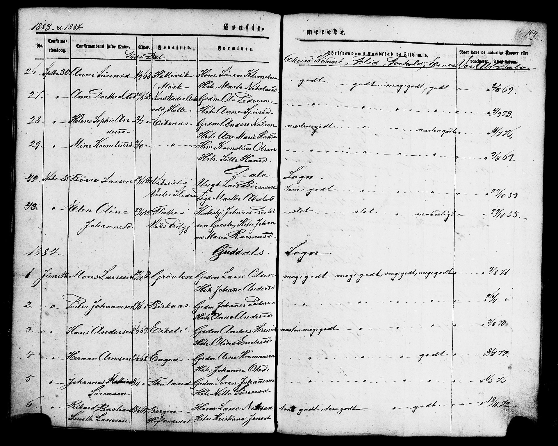 Fjaler sokneprestembete, SAB/A-79801/H/Haa/Haaa/L0008: Parish register (official) no. A 8, 1850-1886, p. 164