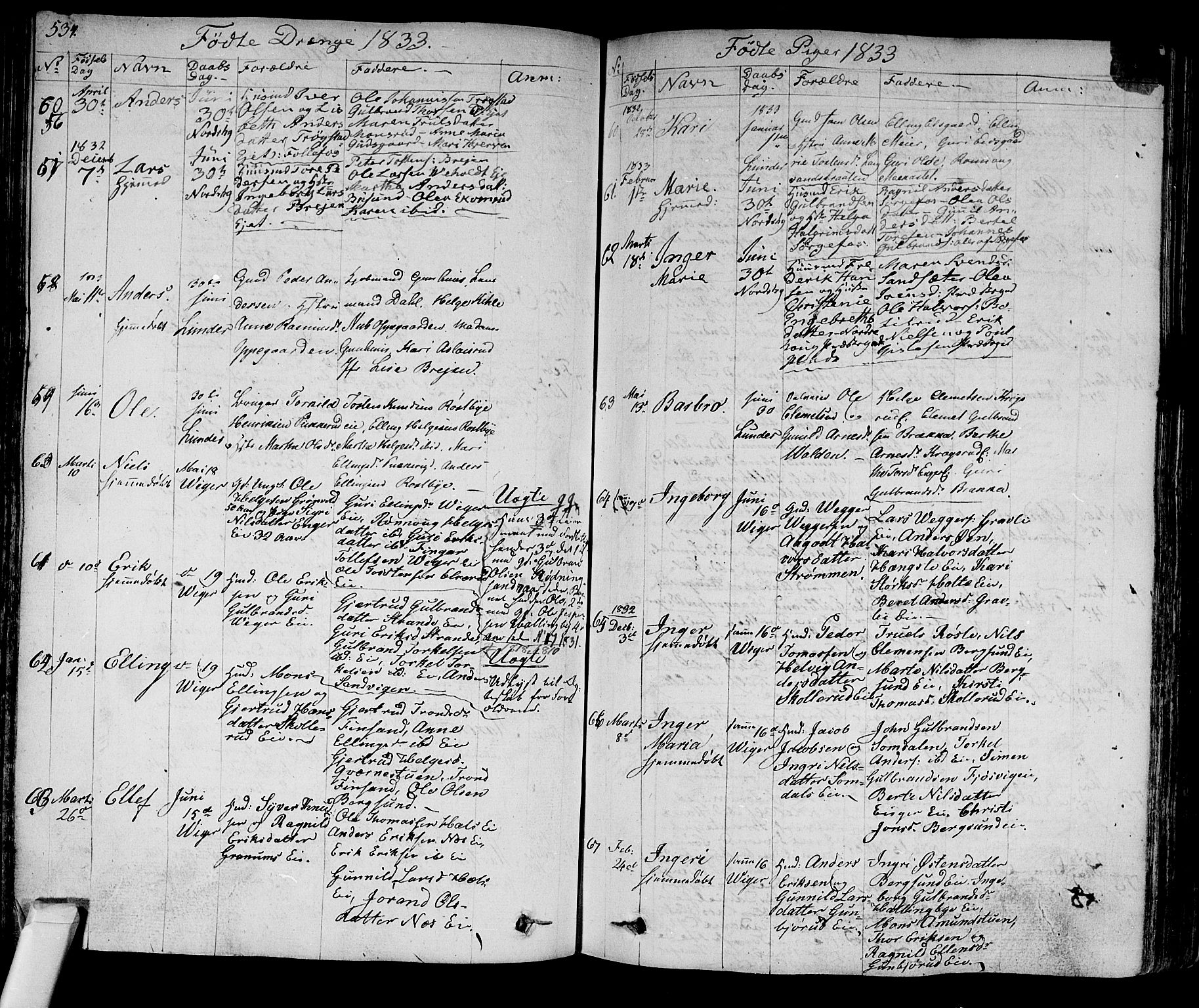 Norderhov kirkebøker, AV/SAKO-A-237/F/Fa/L0009: Parish register (official) no. 9, 1819-1837, p. 534-535