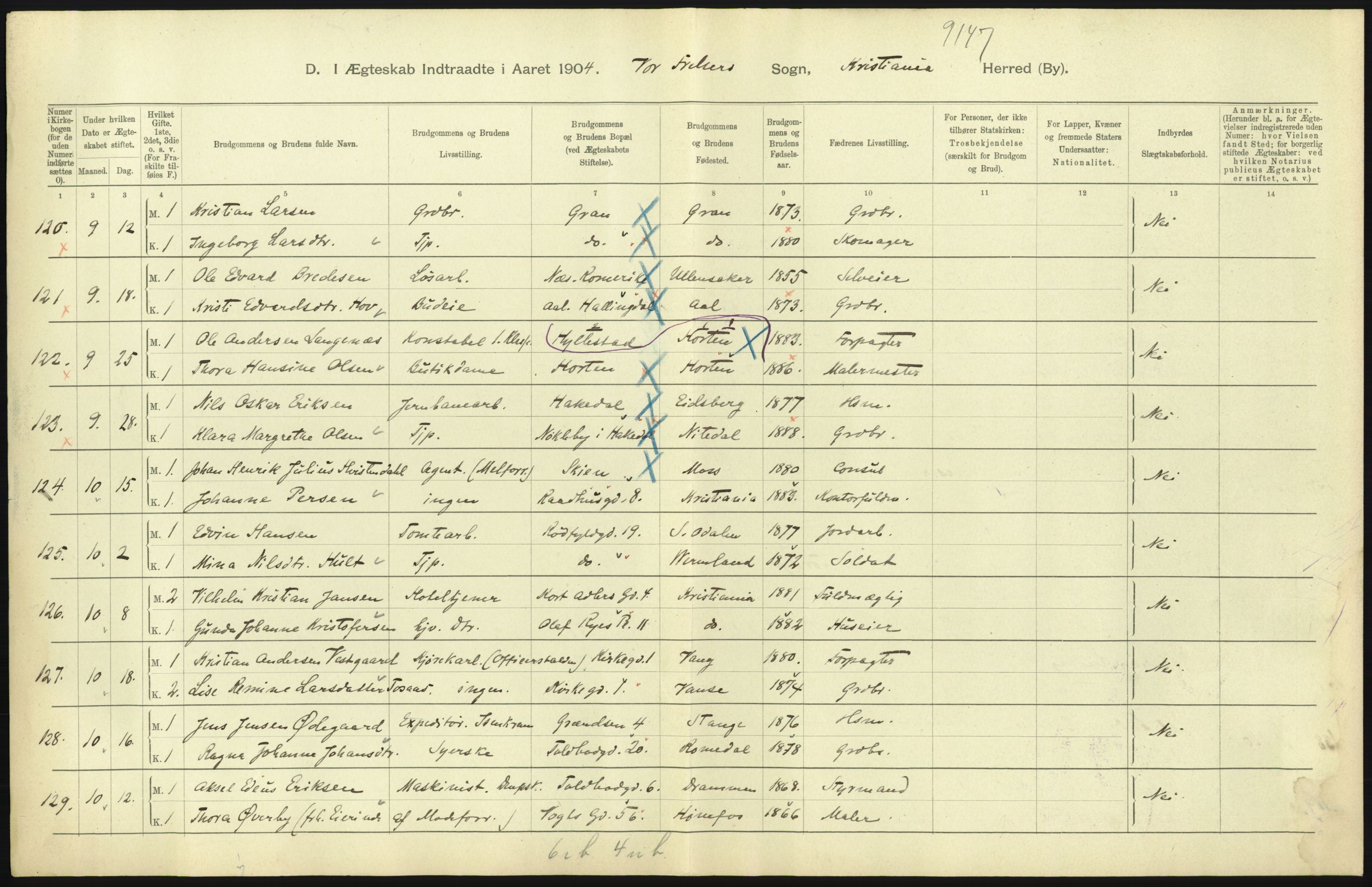 Statistisk sentralbyrå, Sosiodemografiske emner, Befolkning, AV/RA-S-2228/D/Df/Dfa/Dfab/L0004: Kristiania: Gifte, døde, 1904, p. 239