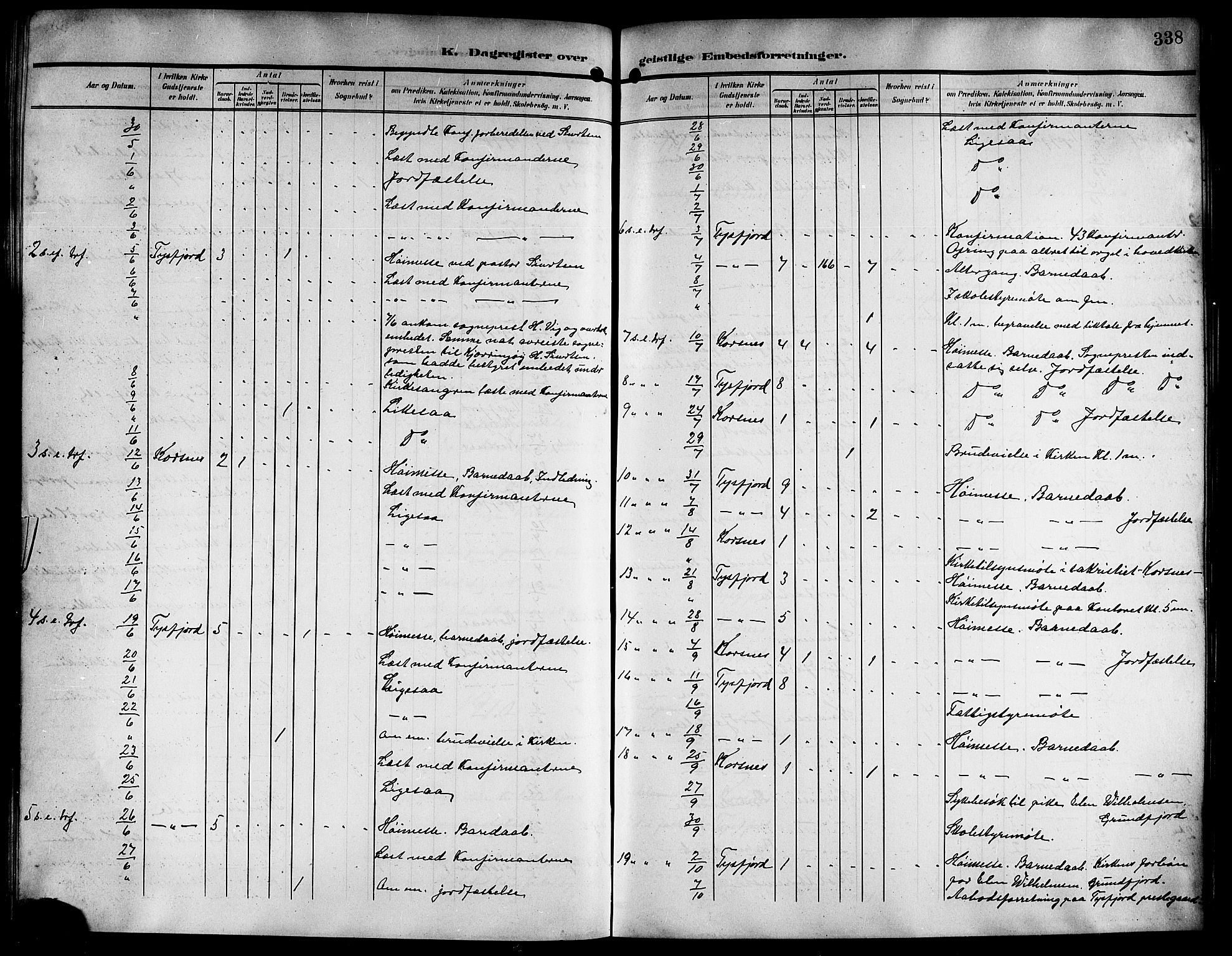 Ministerialprotokoller, klokkerbøker og fødselsregistre - Nordland, AV/SAT-A-1459/861/L0877: Parish register (copy) no. 861C03, 1903-1919, p. 338