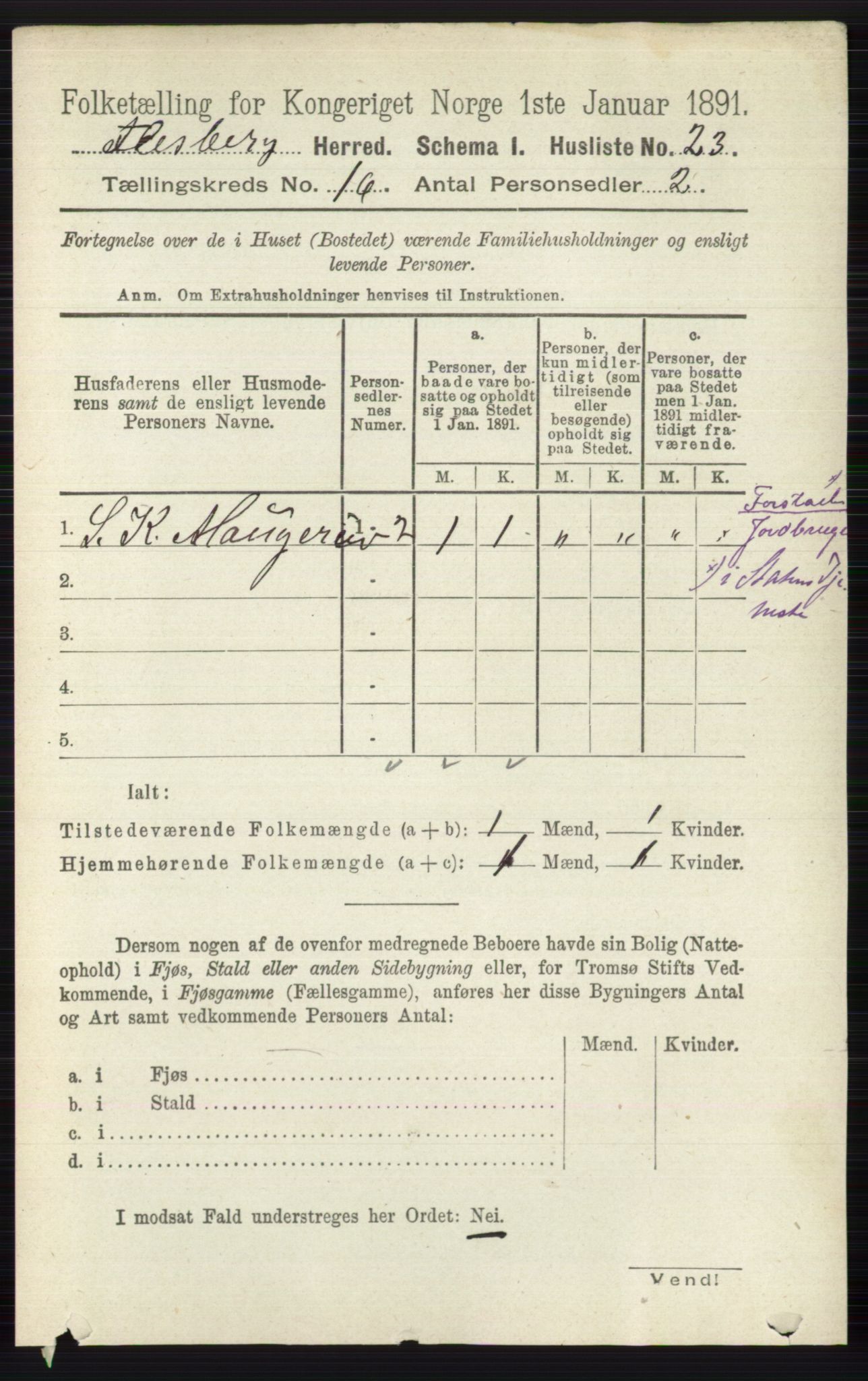 RA, 1891 census for 0631 Flesberg, 1891, p. 2847