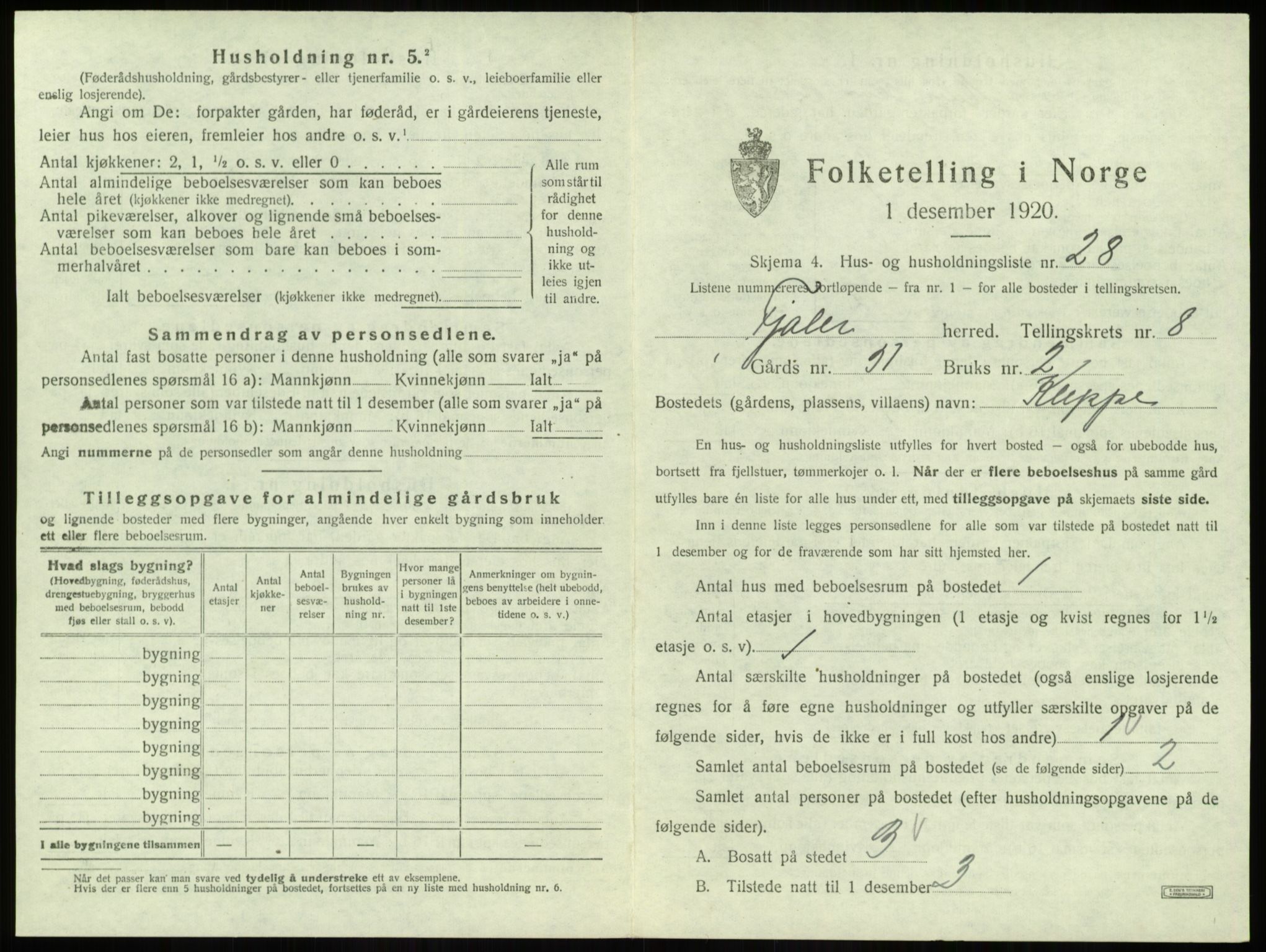 SAB, 1920 census for Fjaler, 1920, p. 647