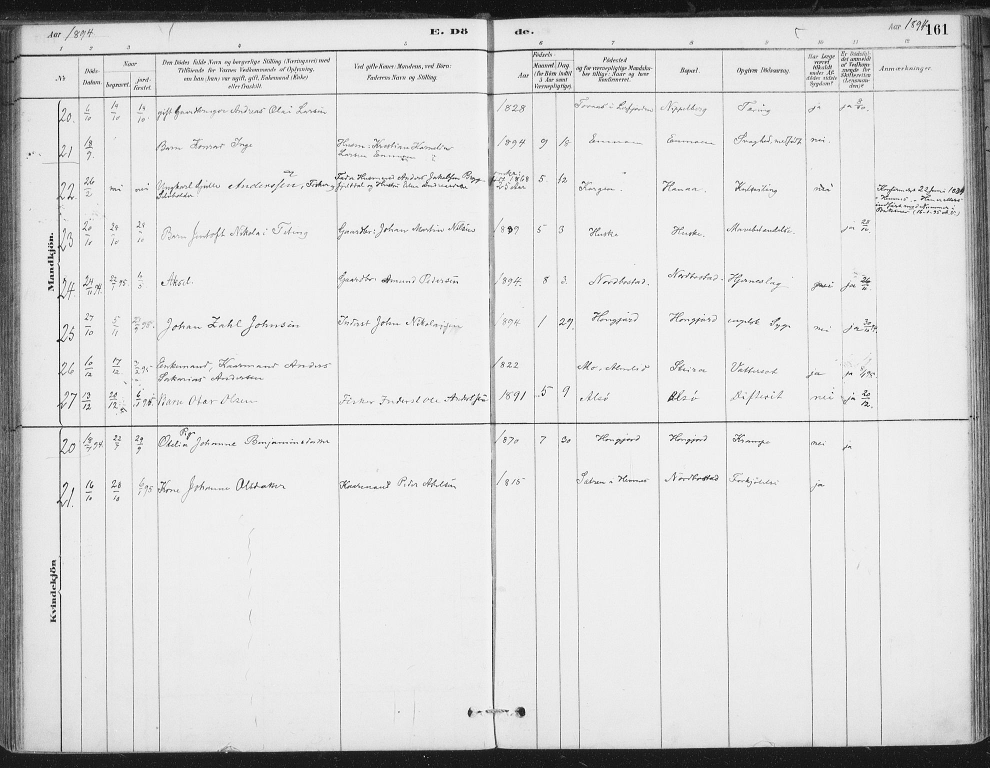 Ministerialprotokoller, klokkerbøker og fødselsregistre - Nordland, AV/SAT-A-1459/838/L0553: Parish register (official) no. 838A11, 1880-1910, p. 161