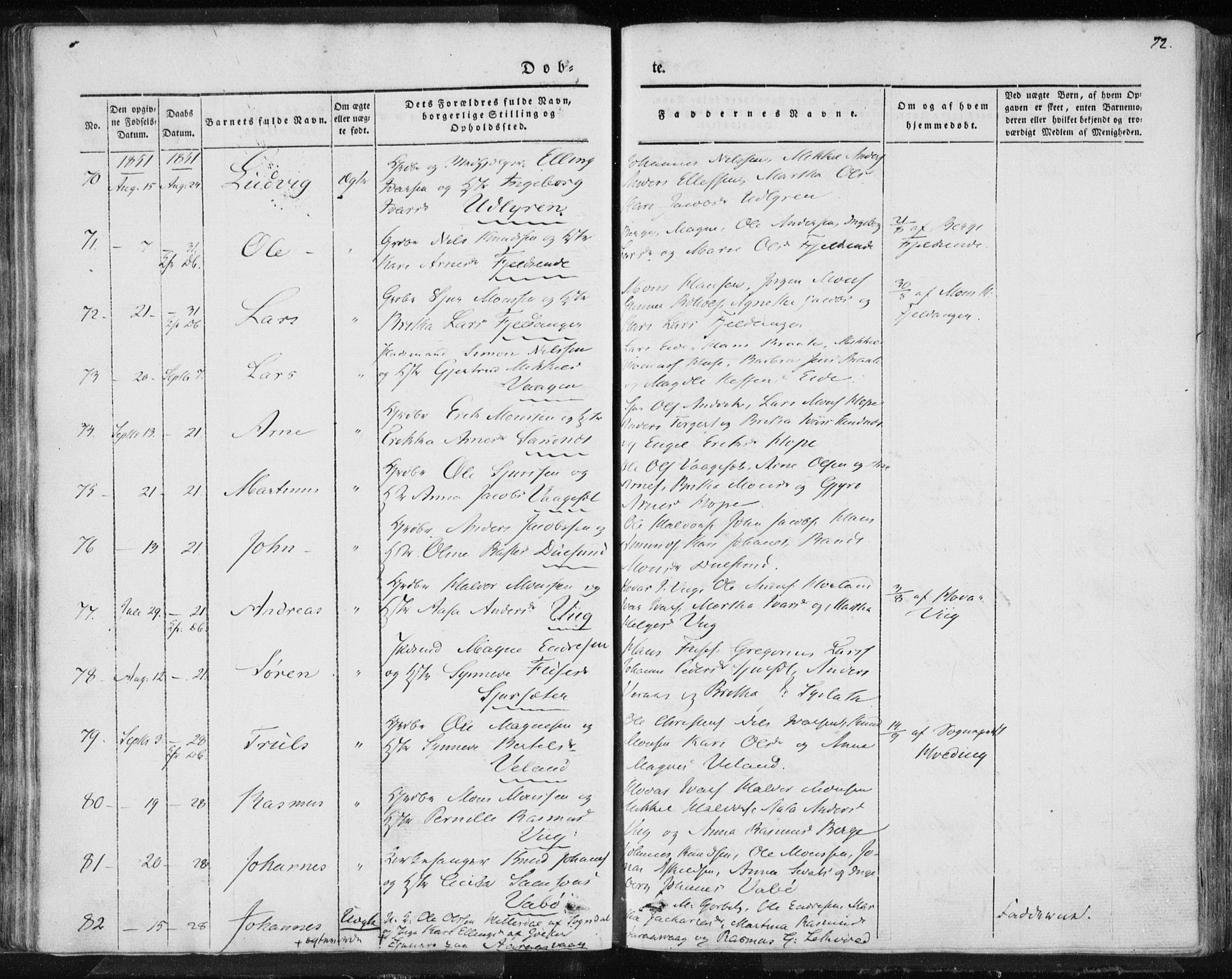 Lindås Sokneprestembete, AV/SAB-A-76701/H/Haa/Haaa/L0010: Parish register (official) no. A 10, 1842-1862, p. 72