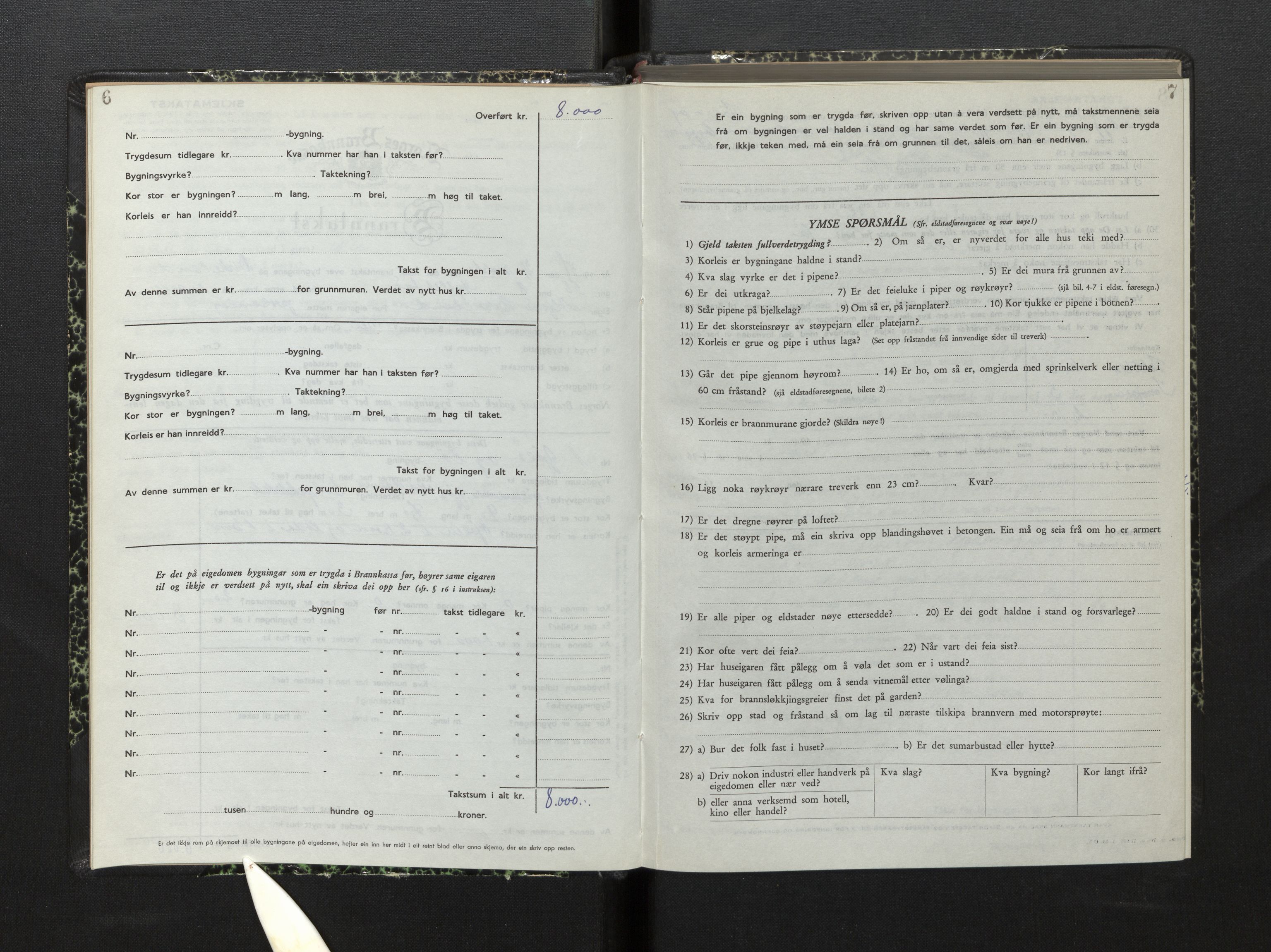 Lensmannen i Hyllestad, AV/SAB-A-28301/0012/L0005: Branntakstprotokoll, skjematakst, 1951-1955, p. 6-7