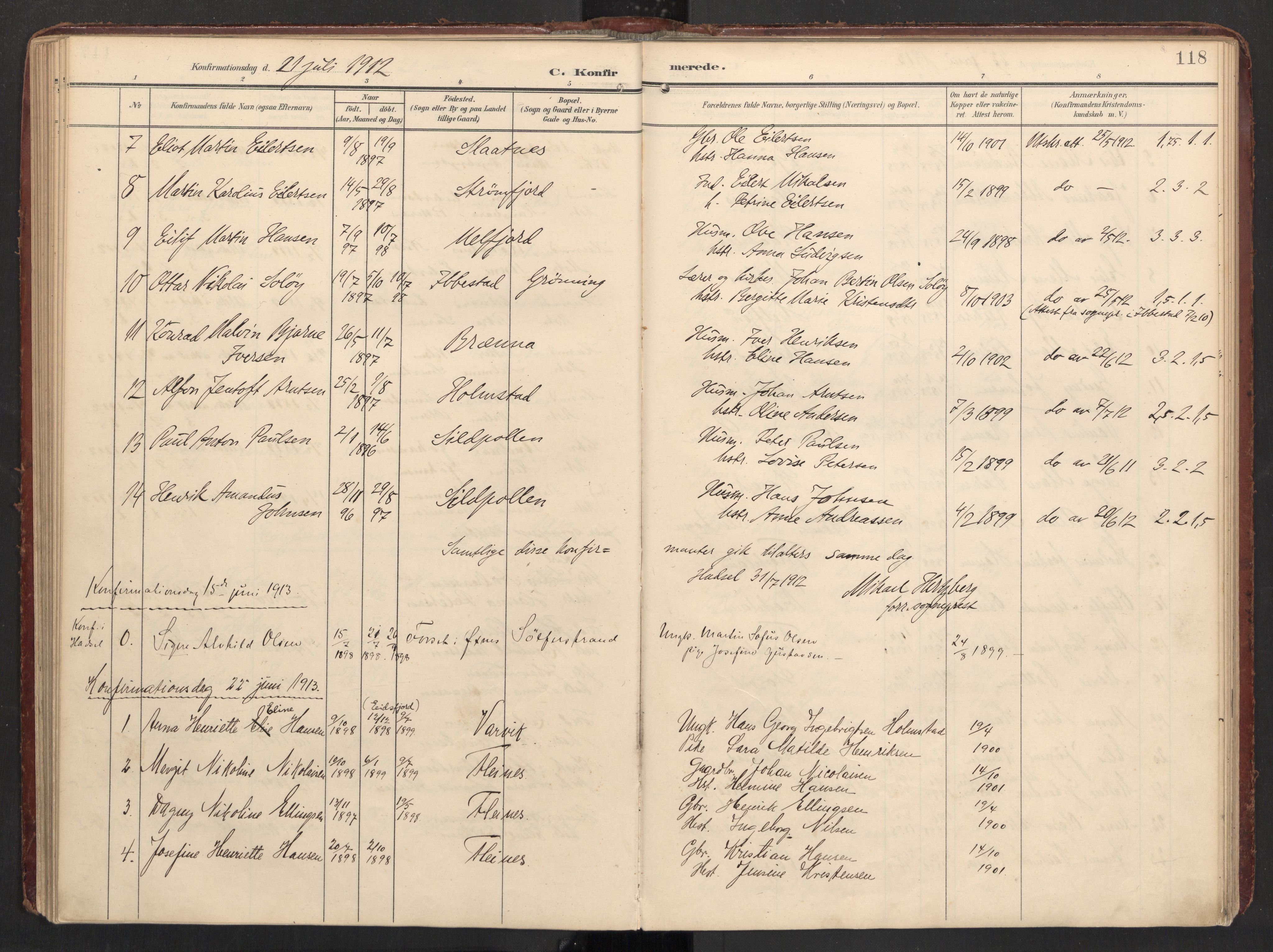 Ministerialprotokoller, klokkerbøker og fødselsregistre - Nordland, SAT/A-1459/890/L1287: Parish register (official) no. 890A02, 1903-1915, p. 118