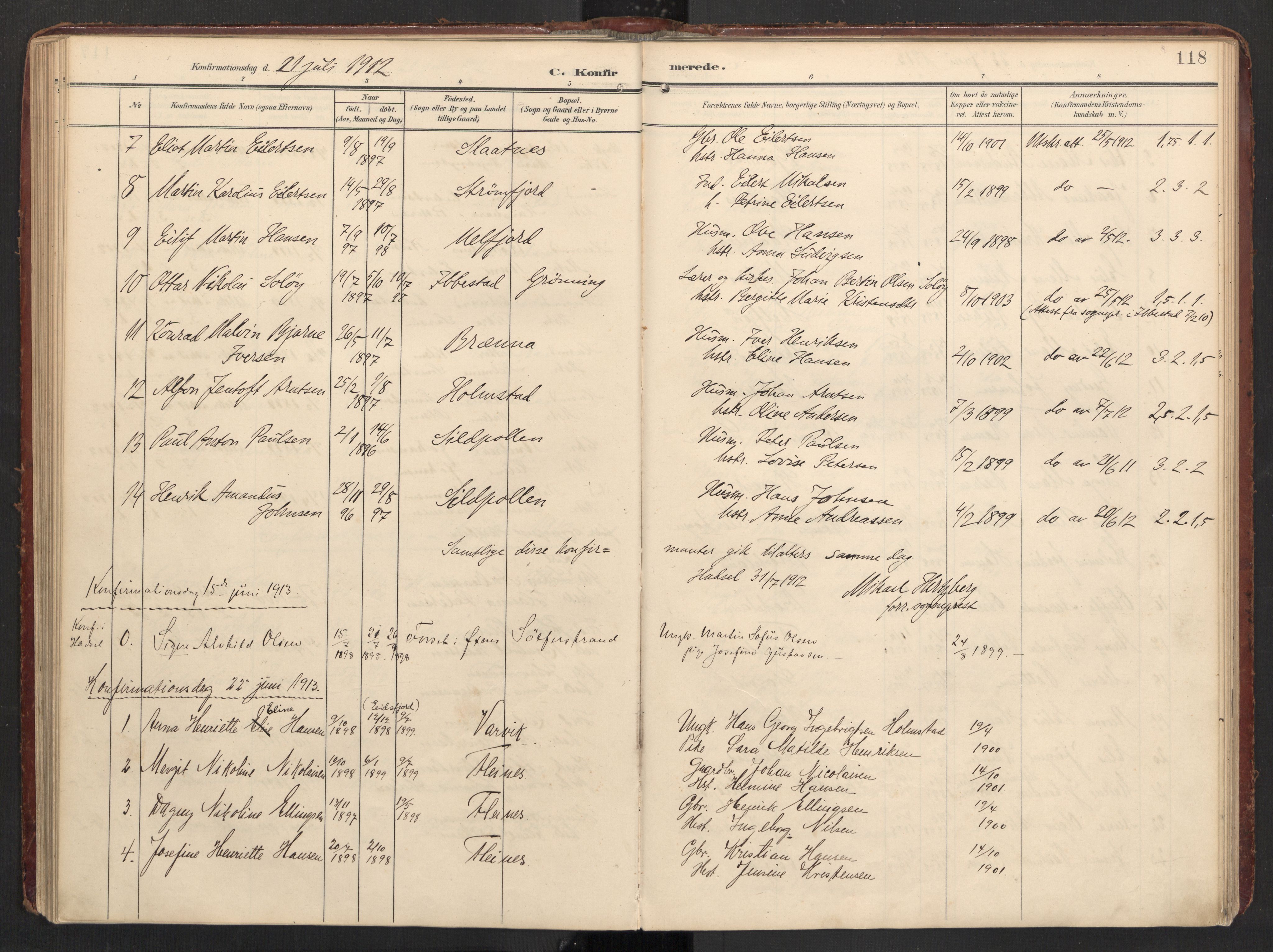 Ministerialprotokoller, klokkerbøker og fødselsregistre - Nordland, AV/SAT-A-1459/890/L1287: Parish register (official) no. 890A02, 1903-1915, p. 118