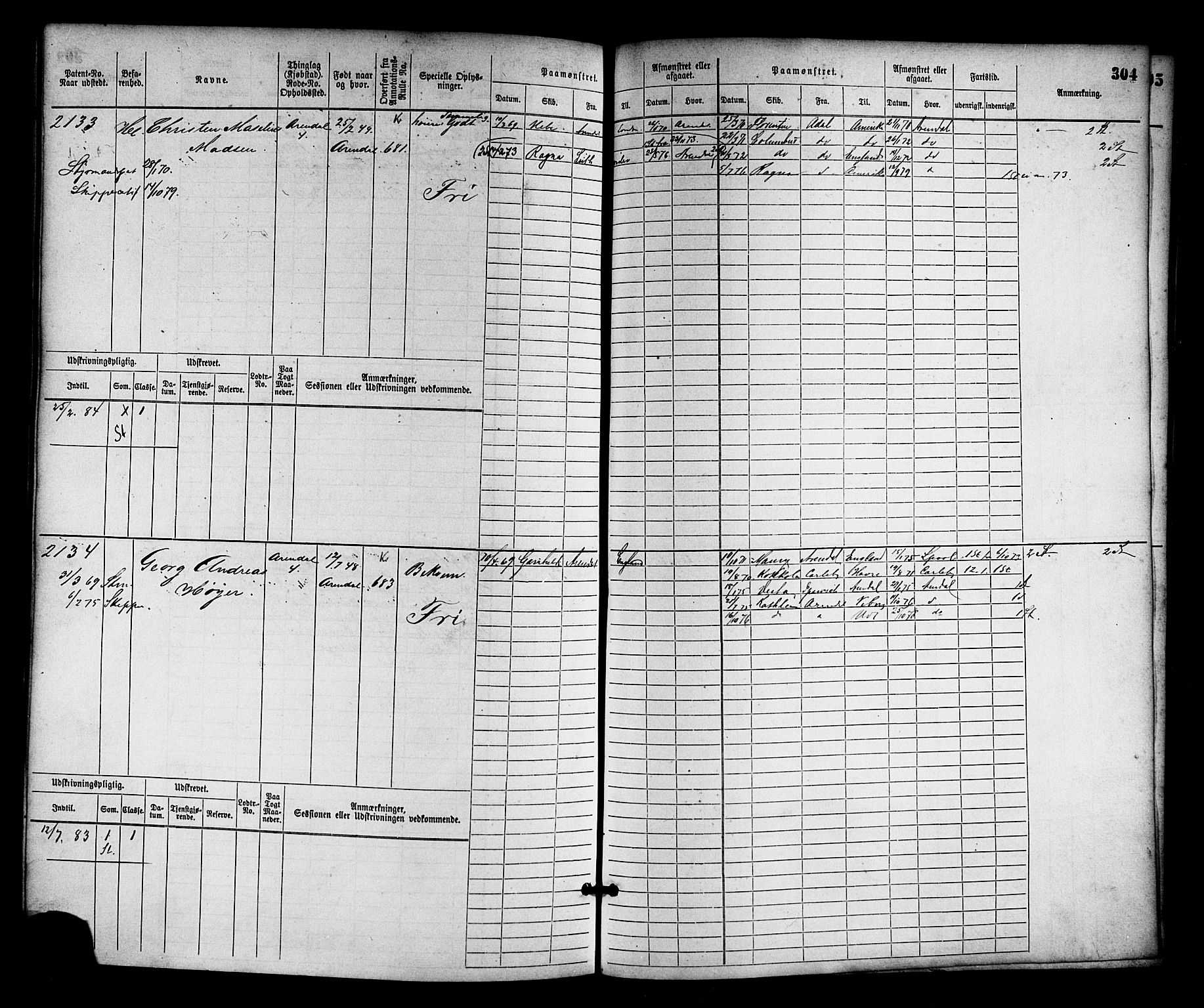 Arendal mønstringskrets, AV/SAK-2031-0012/F/Fb/L0012: Hovedrulle nr 1529-2290, S-10, 1868-1885, p. 314