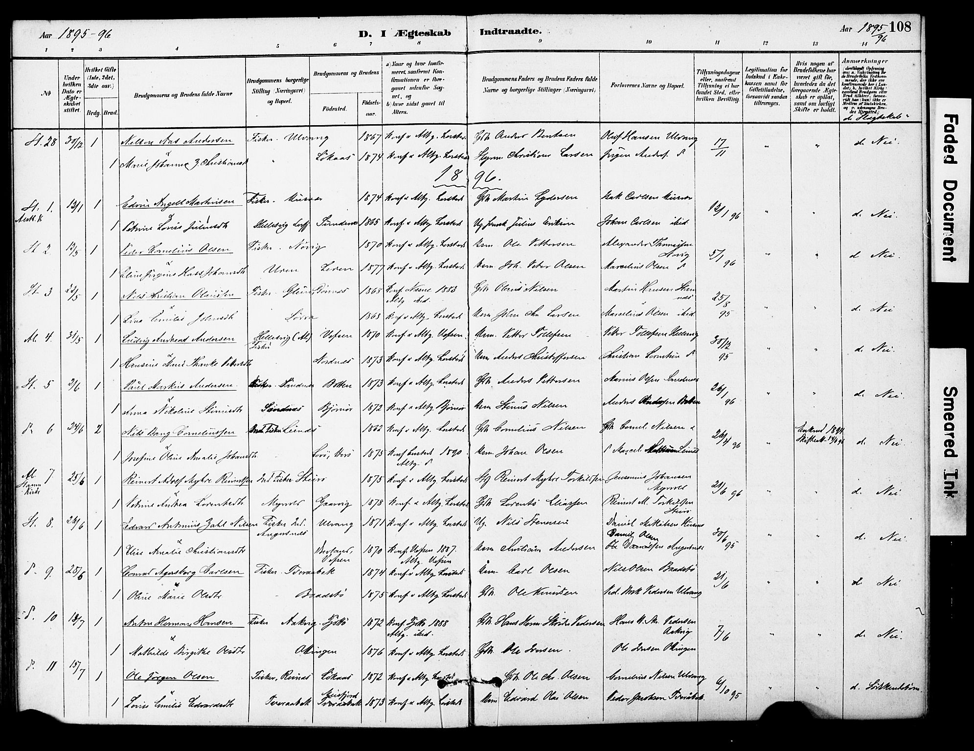 Ministerialprotokoller, klokkerbøker og fødselsregistre - Nordland, AV/SAT-A-1459/830/L0450: Parish register (official) no. 830A14, 1879-1896, p. 108