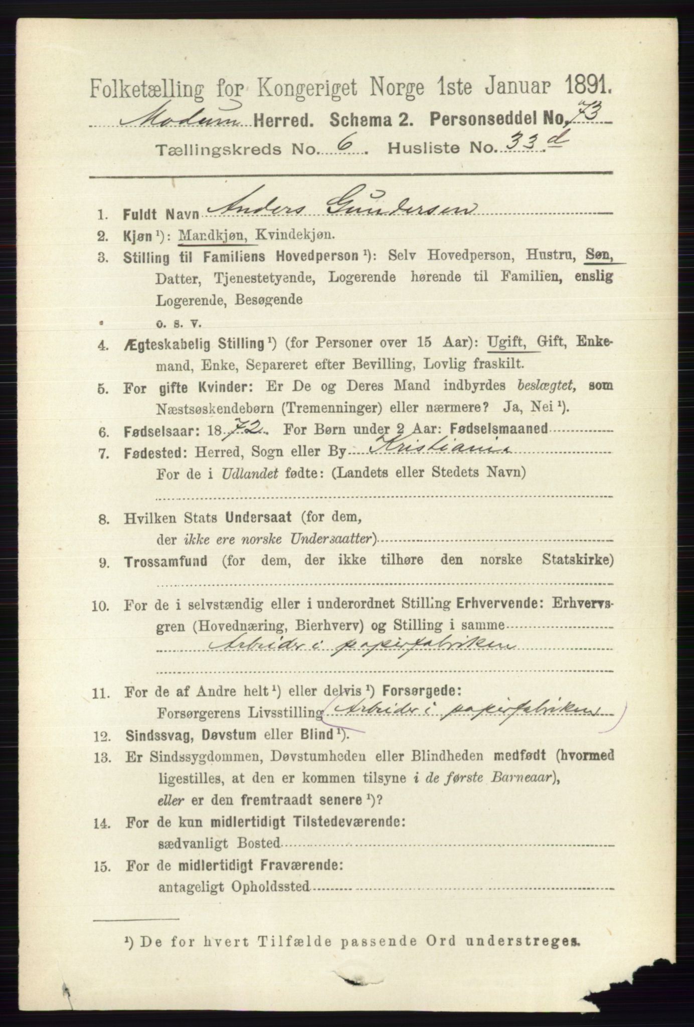 RA, 1891 census for 0623 Modum, 1891, p. 2460