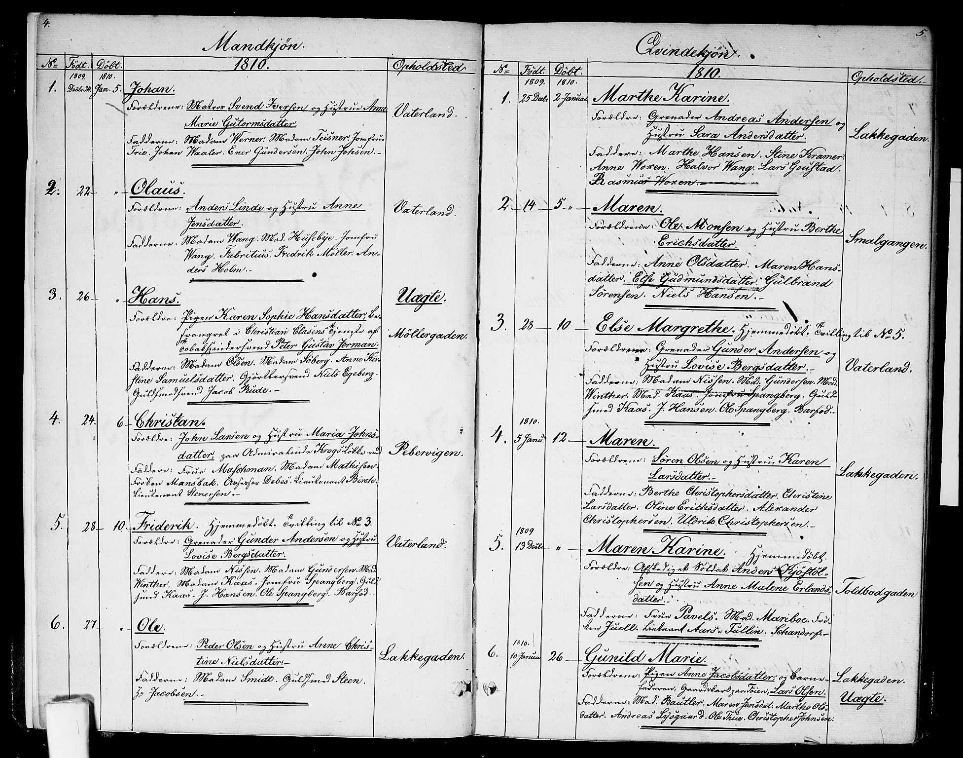 Garnisonsmenigheten Kirkebøker, AV/SAO-A-10846/G/Ga/L0002: Parish register (copy) no. 2, 1810-1814, p. 4-5