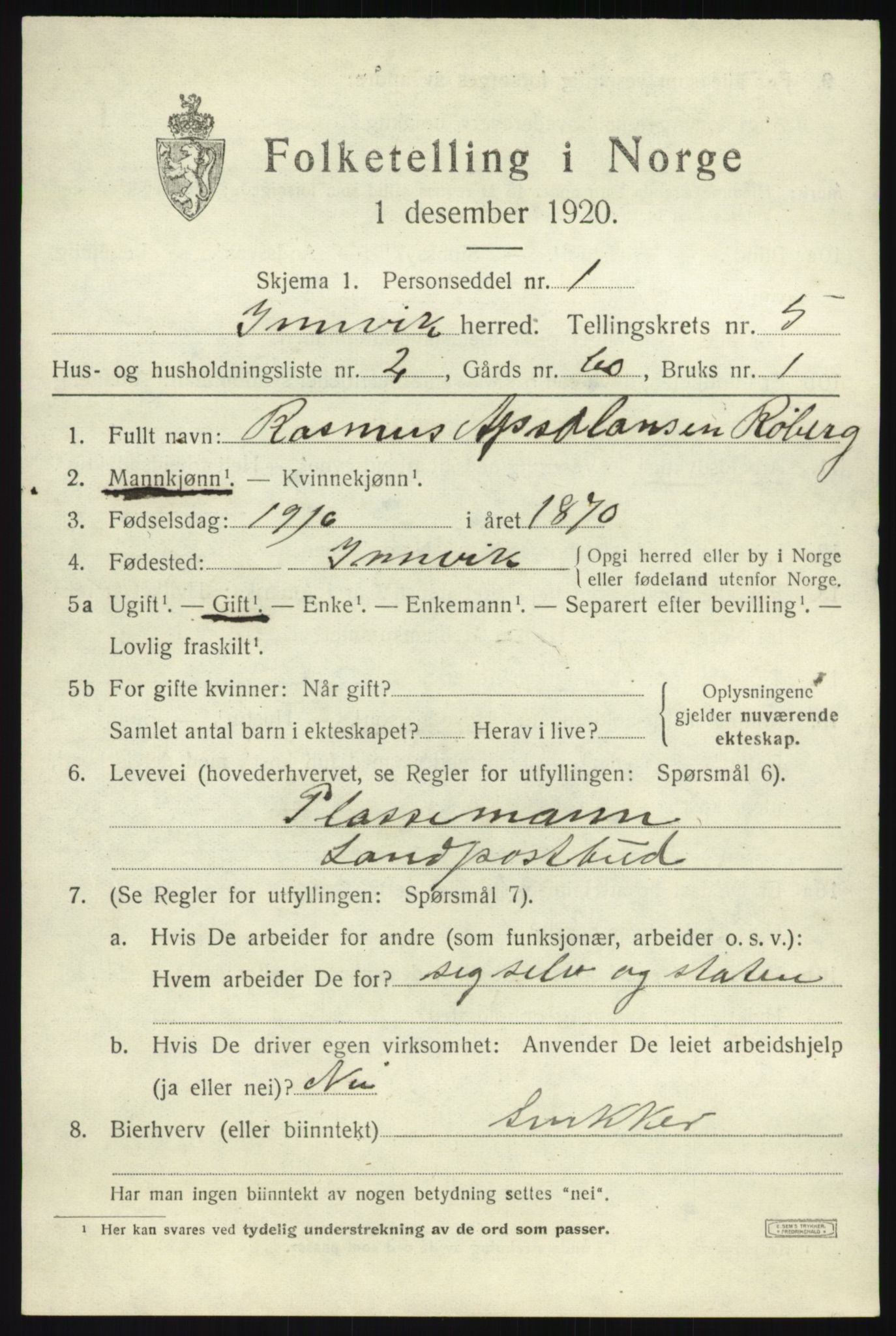 SAB, 1920 census for Innvik, 1920, p. 2735