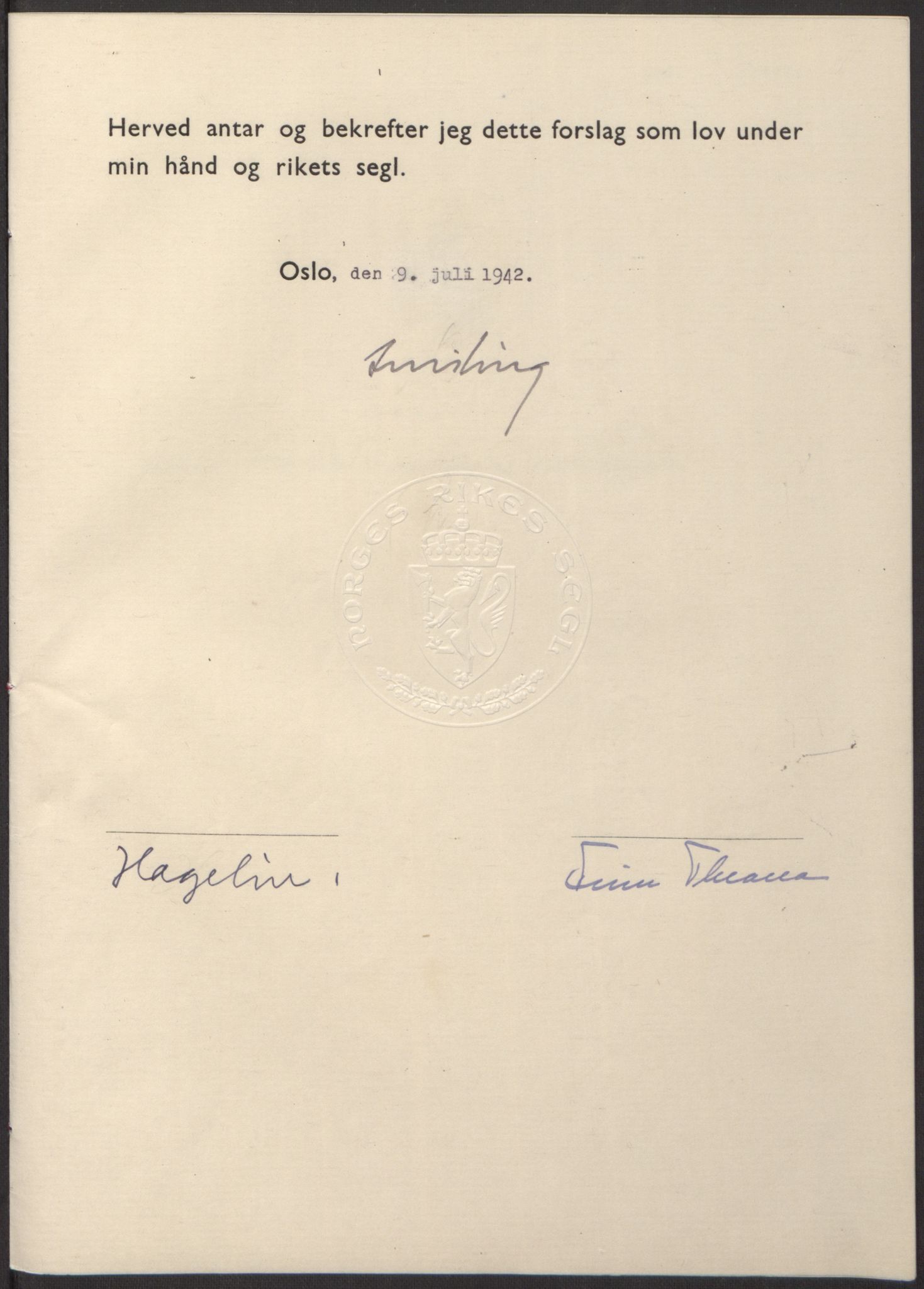 NS-administrasjonen 1940-1945 (Statsrådsekretariatet, de kommisariske statsråder mm), AV/RA-S-4279/D/Db/L0098: Lover II, 1942, p. 203