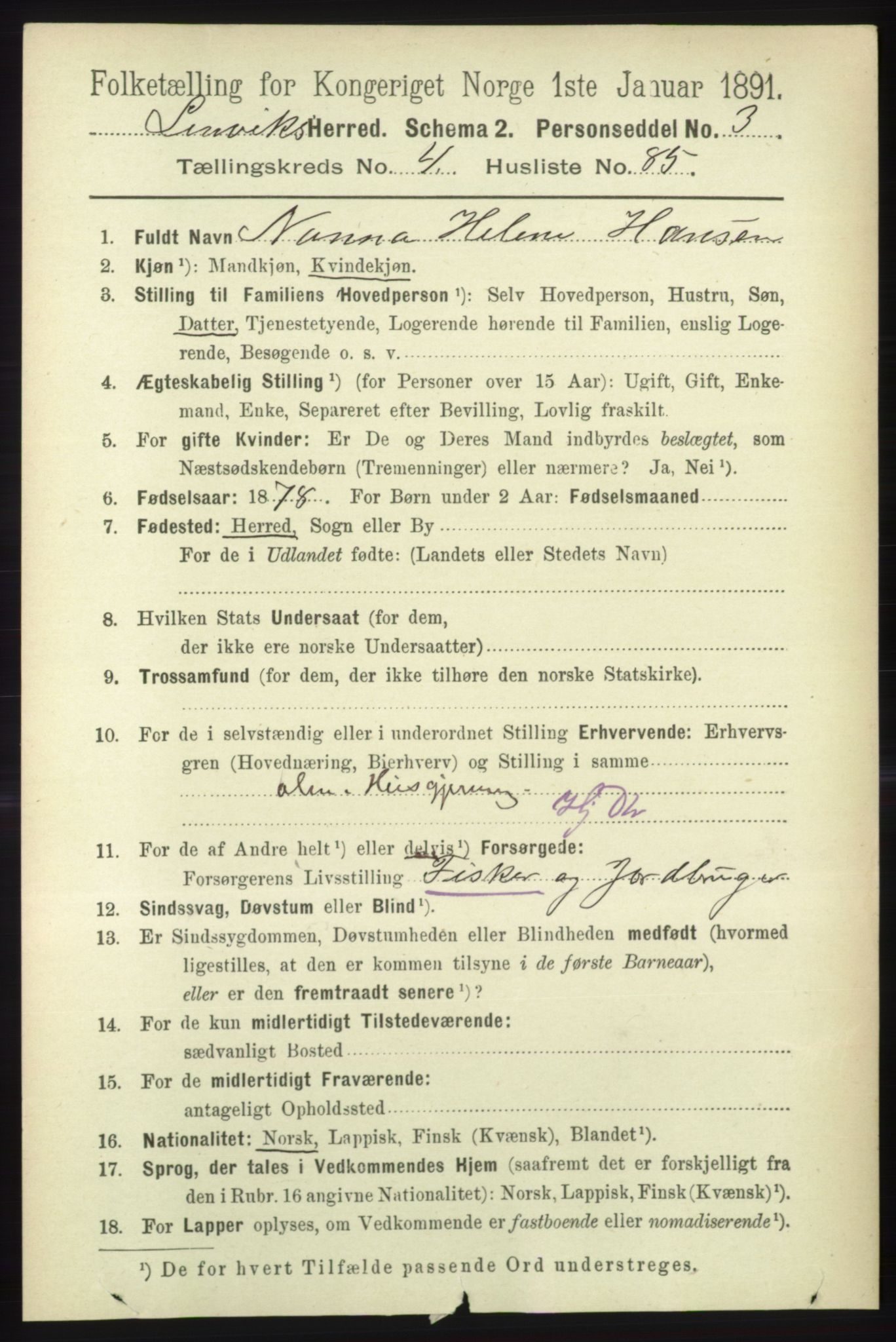 RA, 1891 census for 1931 Lenvik, 1891, p. 2447