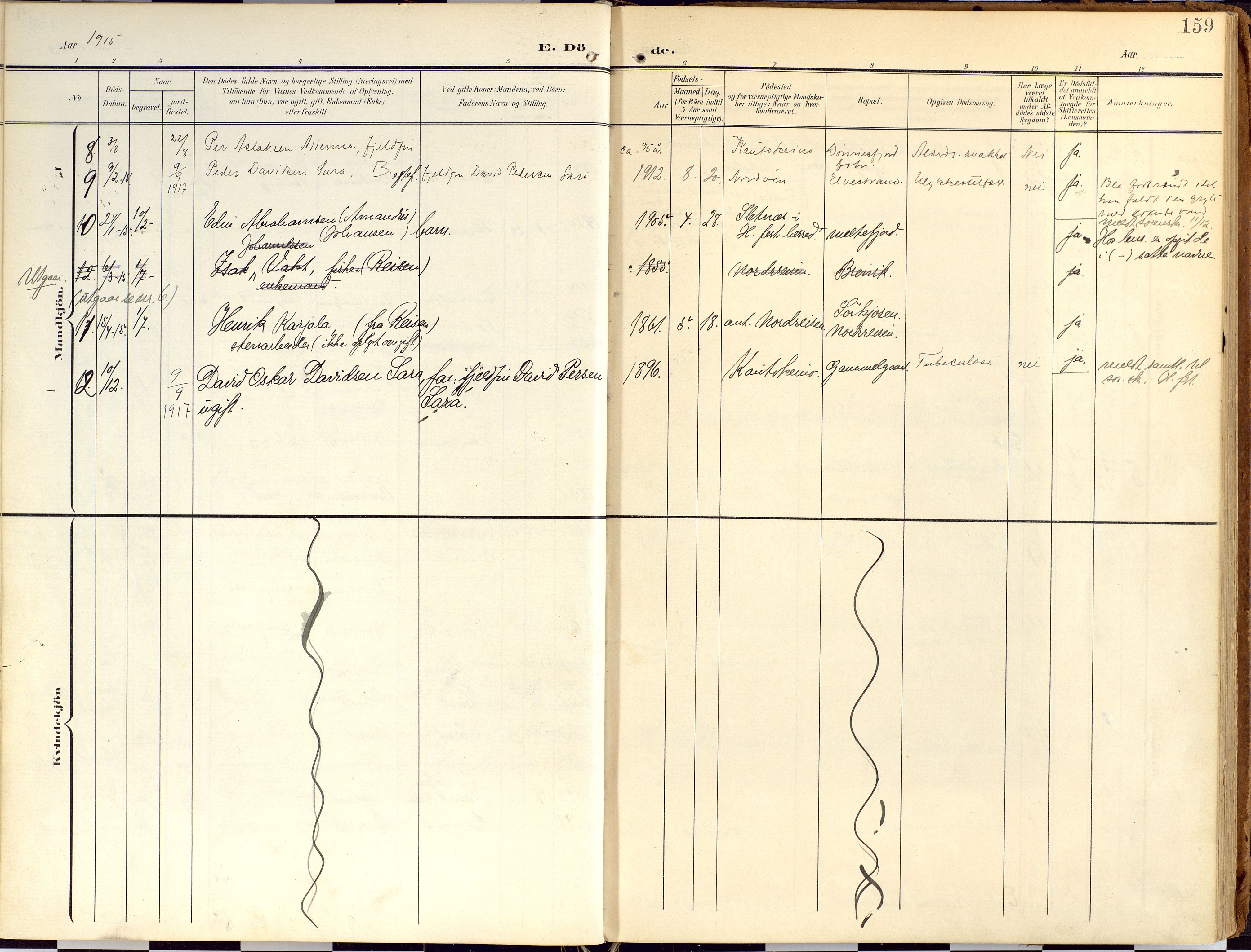 Loppa sokneprestkontor, SATØ/S-1339/H/Ha/L0010kirke: Parish register (official) no. 10, 1907-1922, p. 159