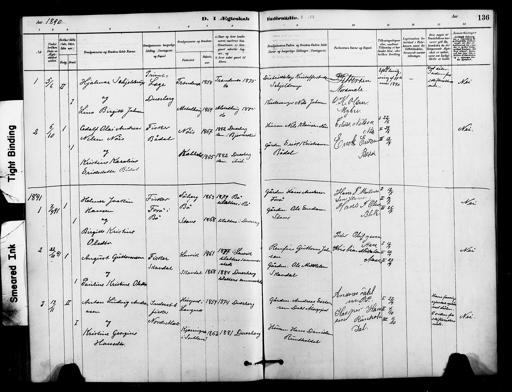 Ministerialprotokoller, klokkerbøker og fødselsregistre - Nordland, AV/SAT-A-1459/897/L1399: Parish register (official) no. 897C06, 1881-1896, p. 136