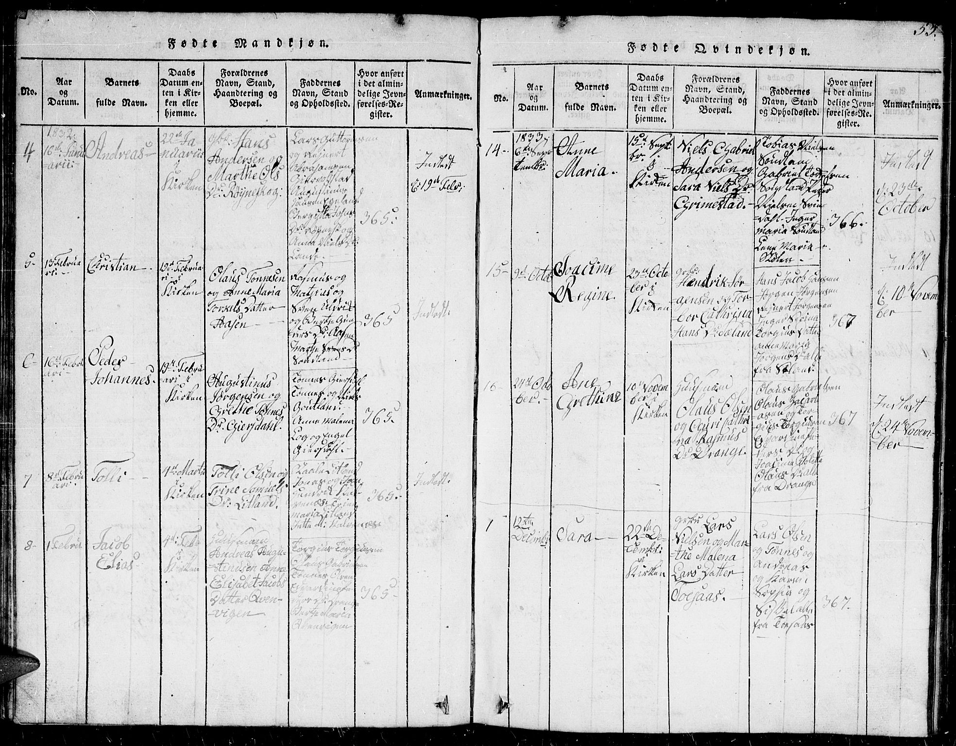 Herad sokneprestkontor, AV/SAK-1111-0018/F/Fb/Fba/L0001: Parish register (copy) no. B 1, 1815-1852, p. 53