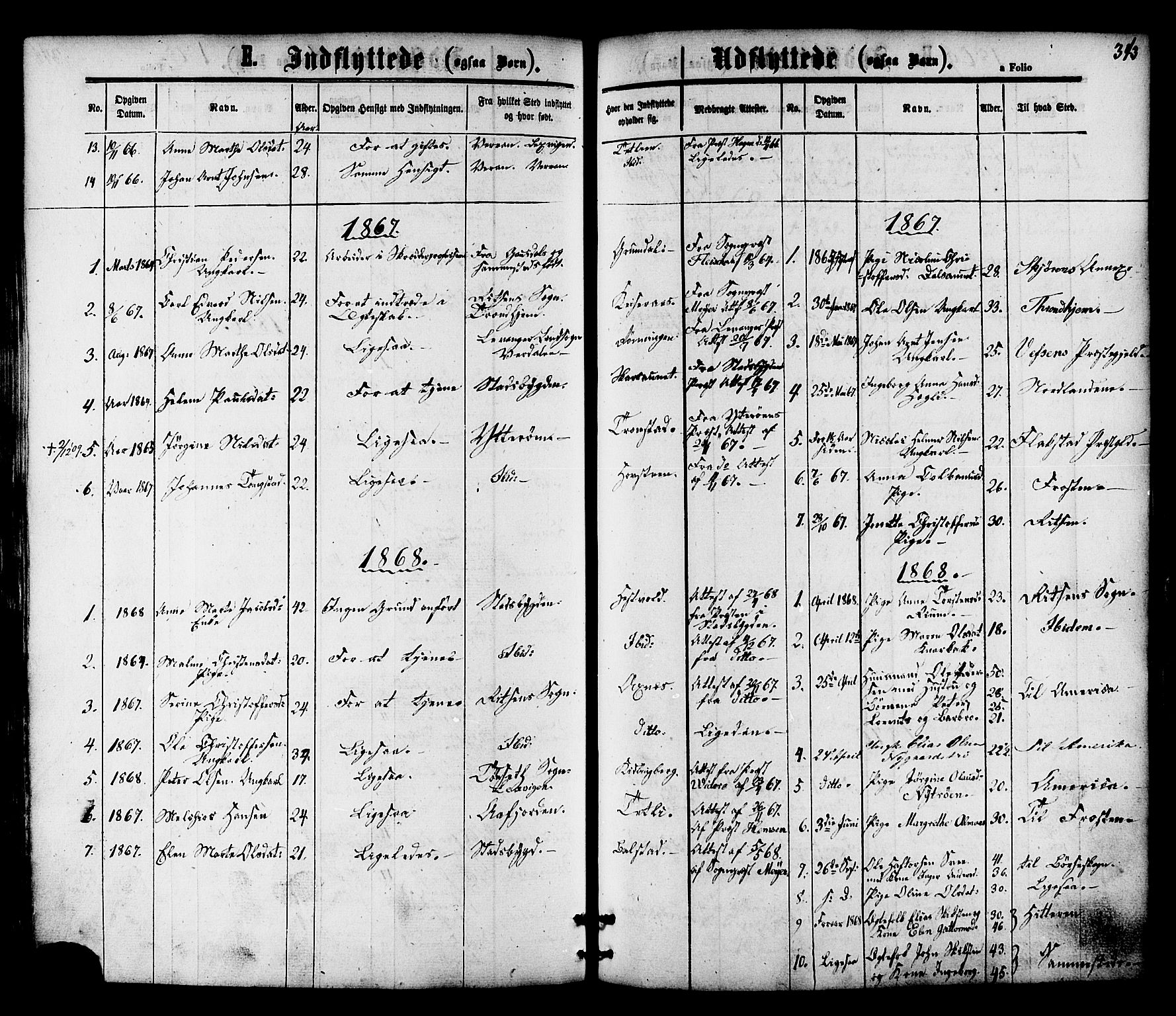 Ministerialprotokoller, klokkerbøker og fødselsregistre - Nord-Trøndelag, SAT/A-1458/701/L0009: Parish register (official) no. 701A09 /1, 1864-1882, p. 343