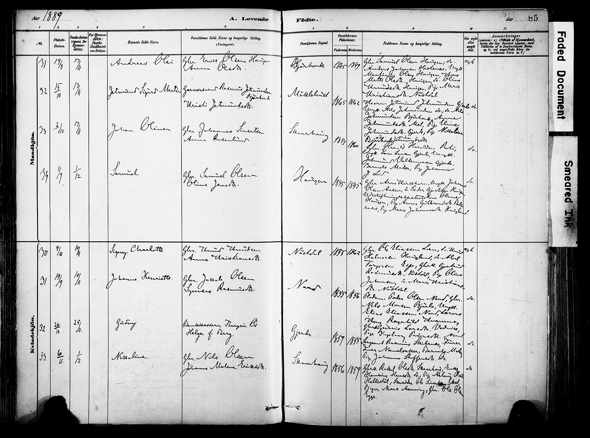 Eid sokneprestembete, AV/SAB-A-82301/H/Haa/Haab/L0001: Parish register (official) no. B 1, 1879-1906, p. 85