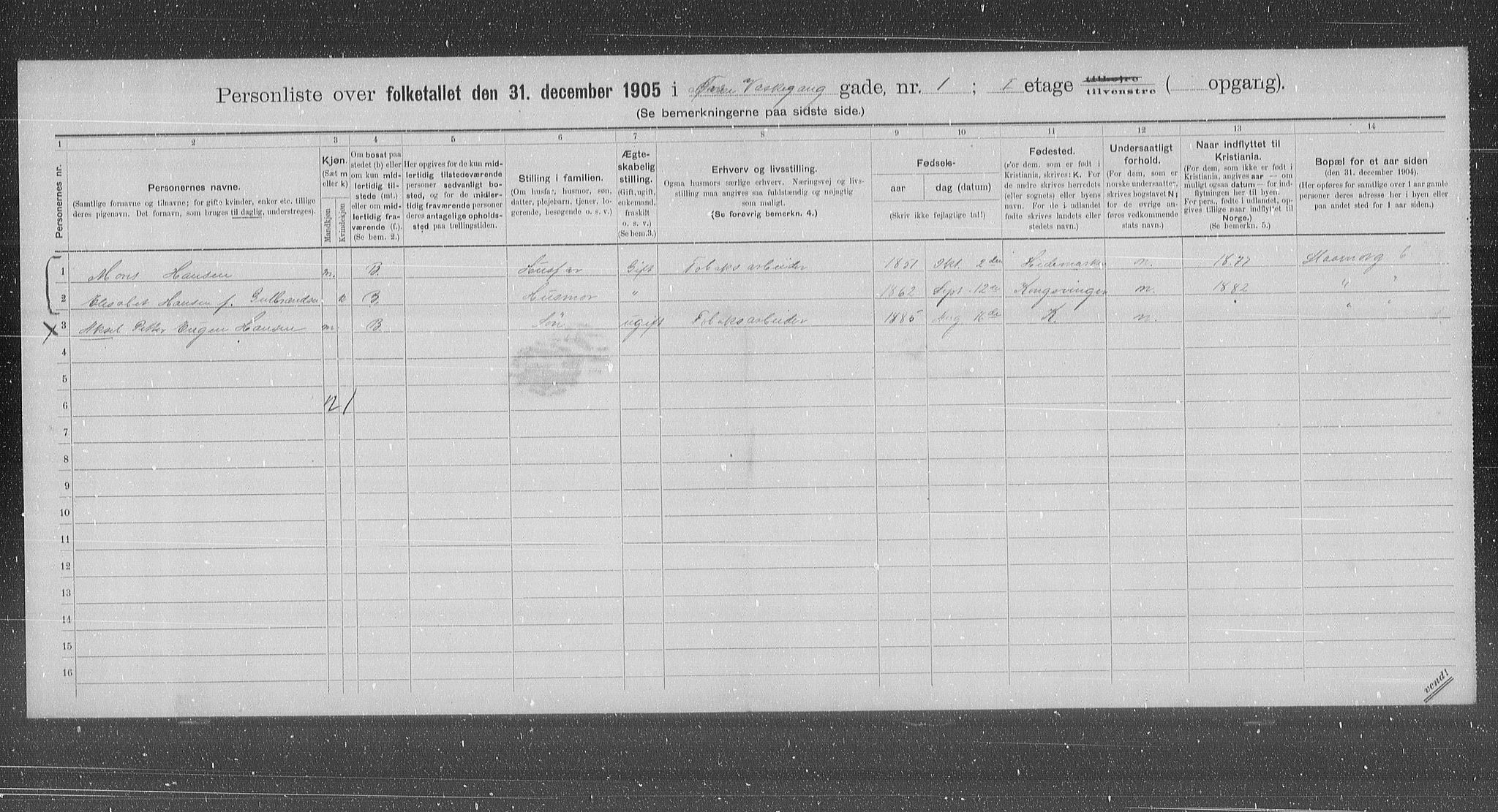 OBA, Municipal Census 1905 for Kristiania, 1905, p. 68356