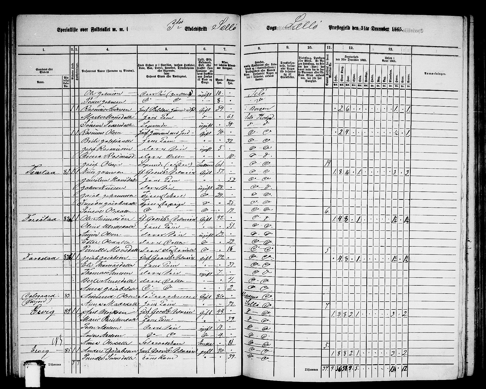 RA, 1865 census for Selje, 1865, p. 60