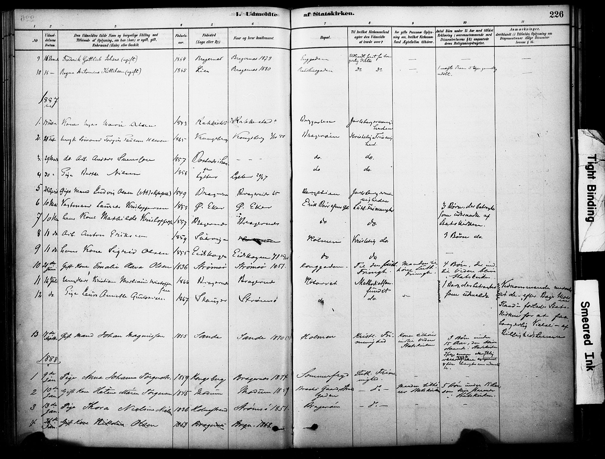 Bragernes kirkebøker, AV/SAKO-A-6/F/Fc/L0005: Parish register (official) no. III 5, 1878-1890, p. 226