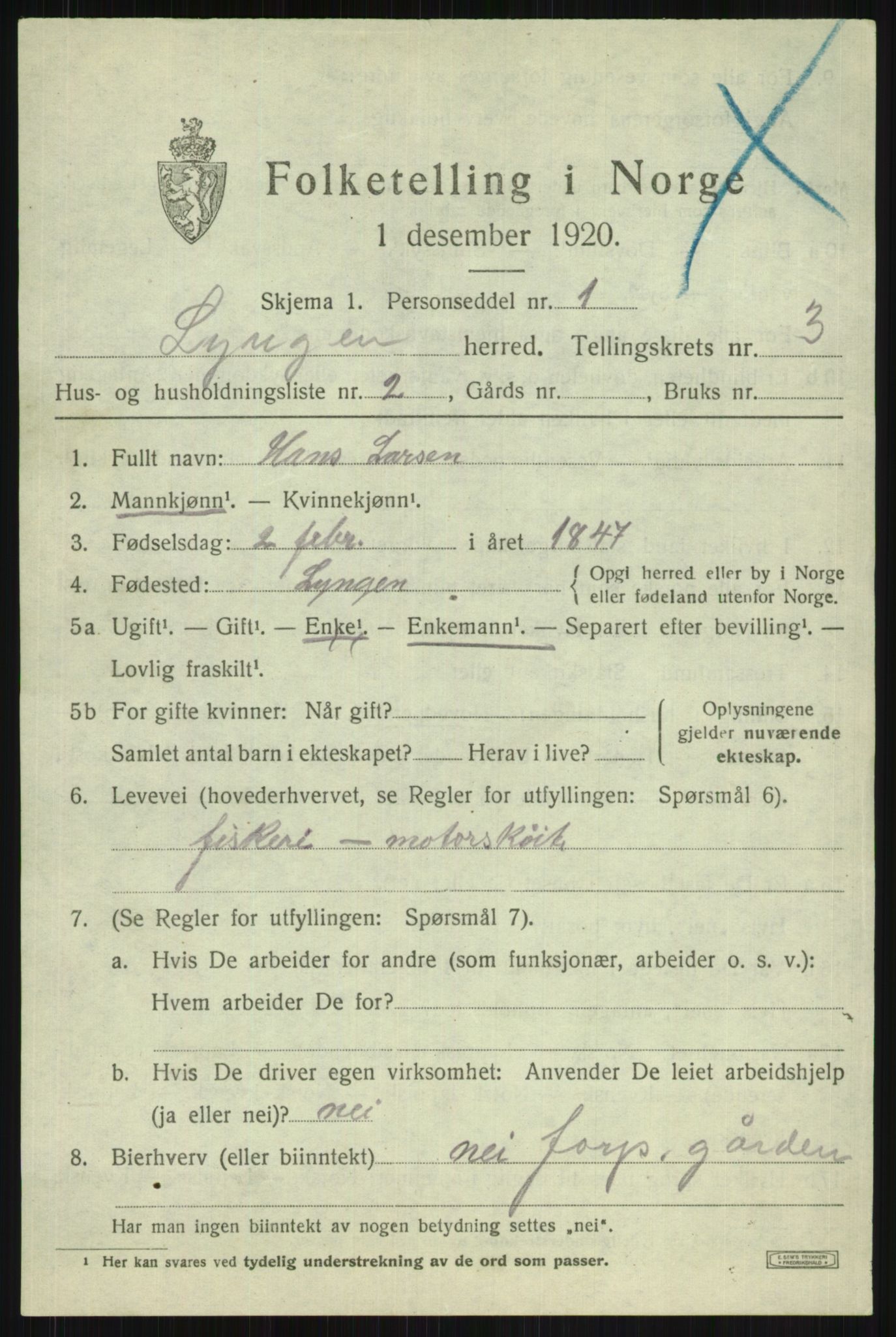 SATØ, 1920 census for Lyngen, 1920, p. 3505