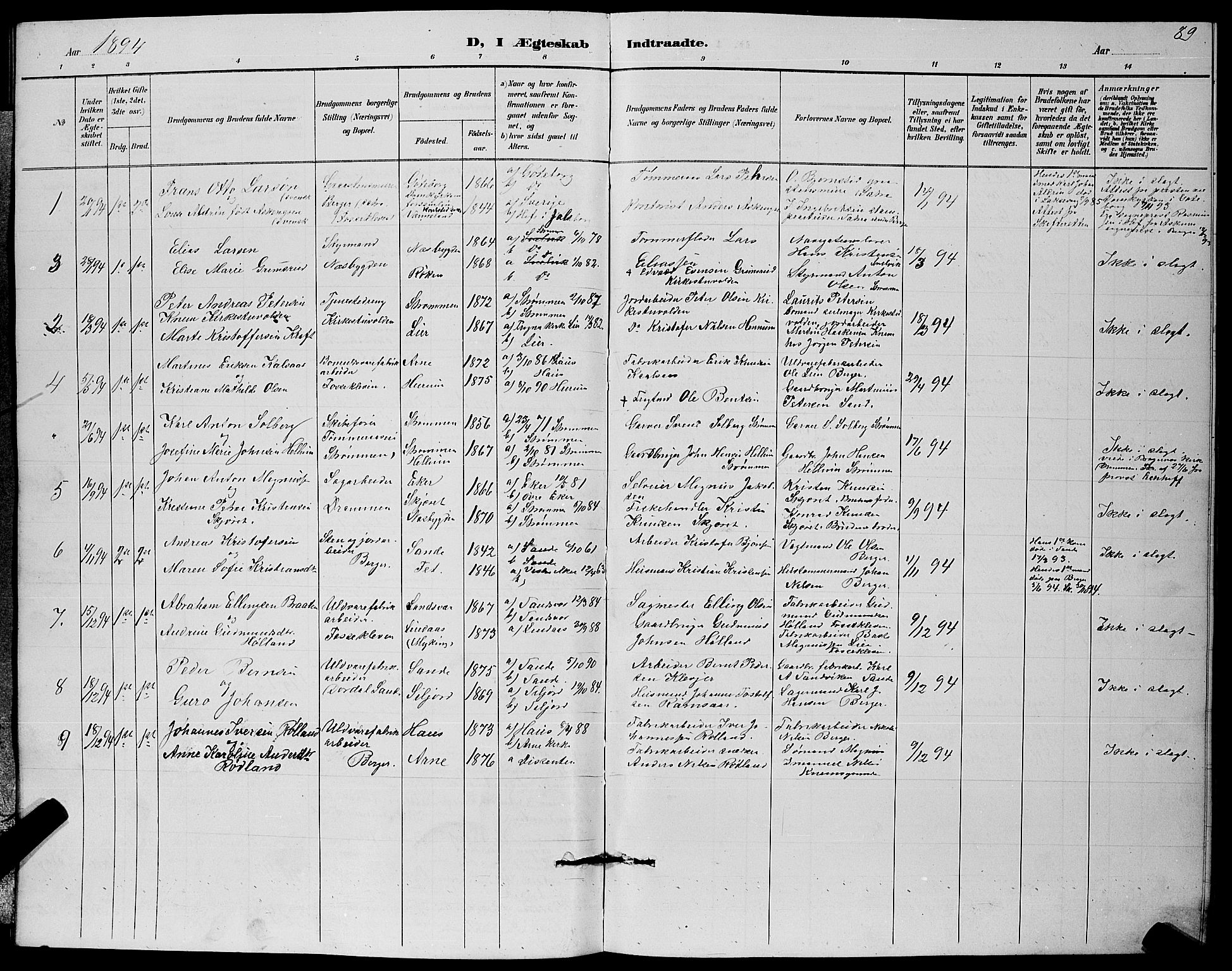 Strømm kirkebøker, SAKO/A-322/G/Ga/L0003: Parish register (copy) no. I 3, 1889-1896, p. 89